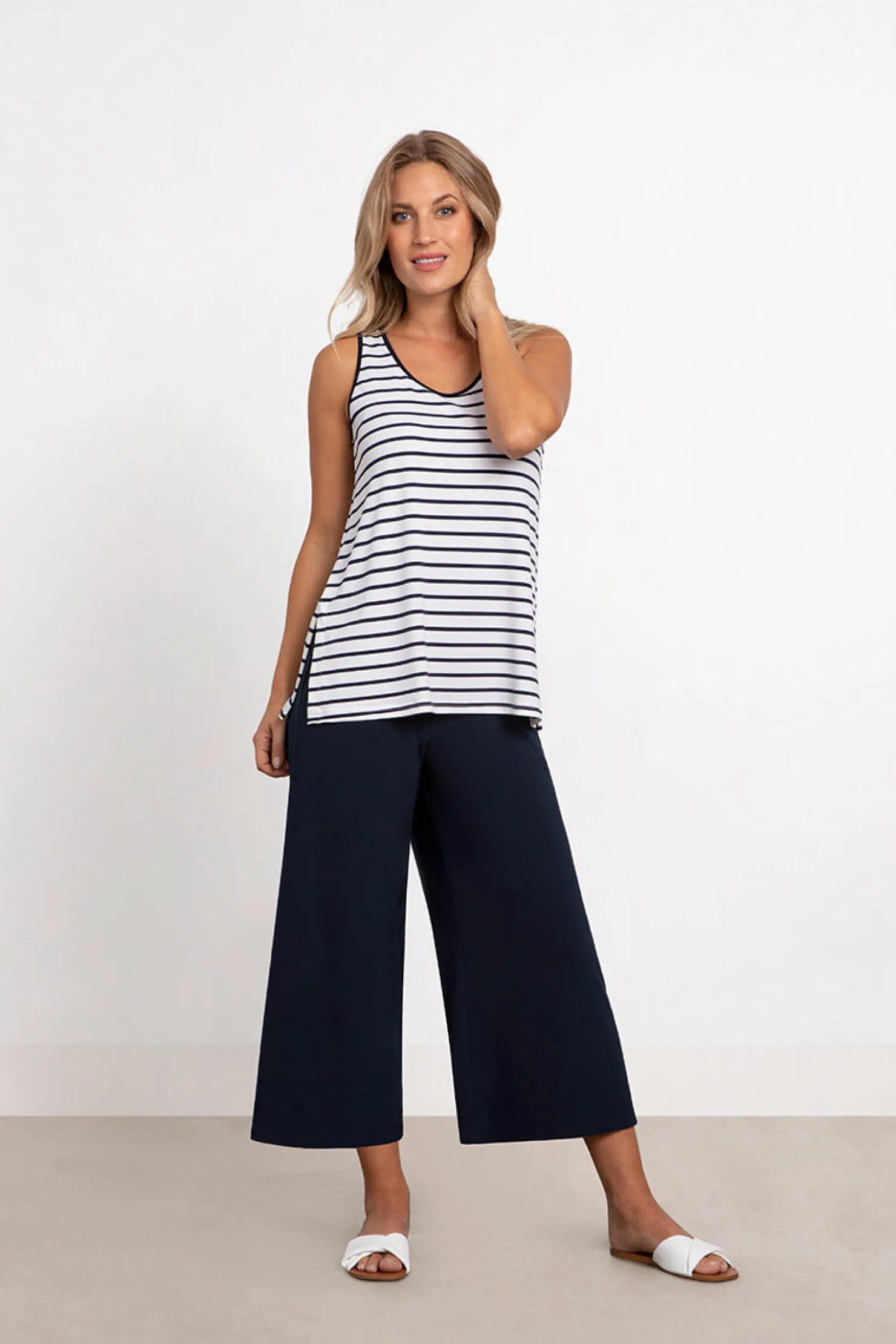Sympli Tops>Go To Tank Relax NavyStripe