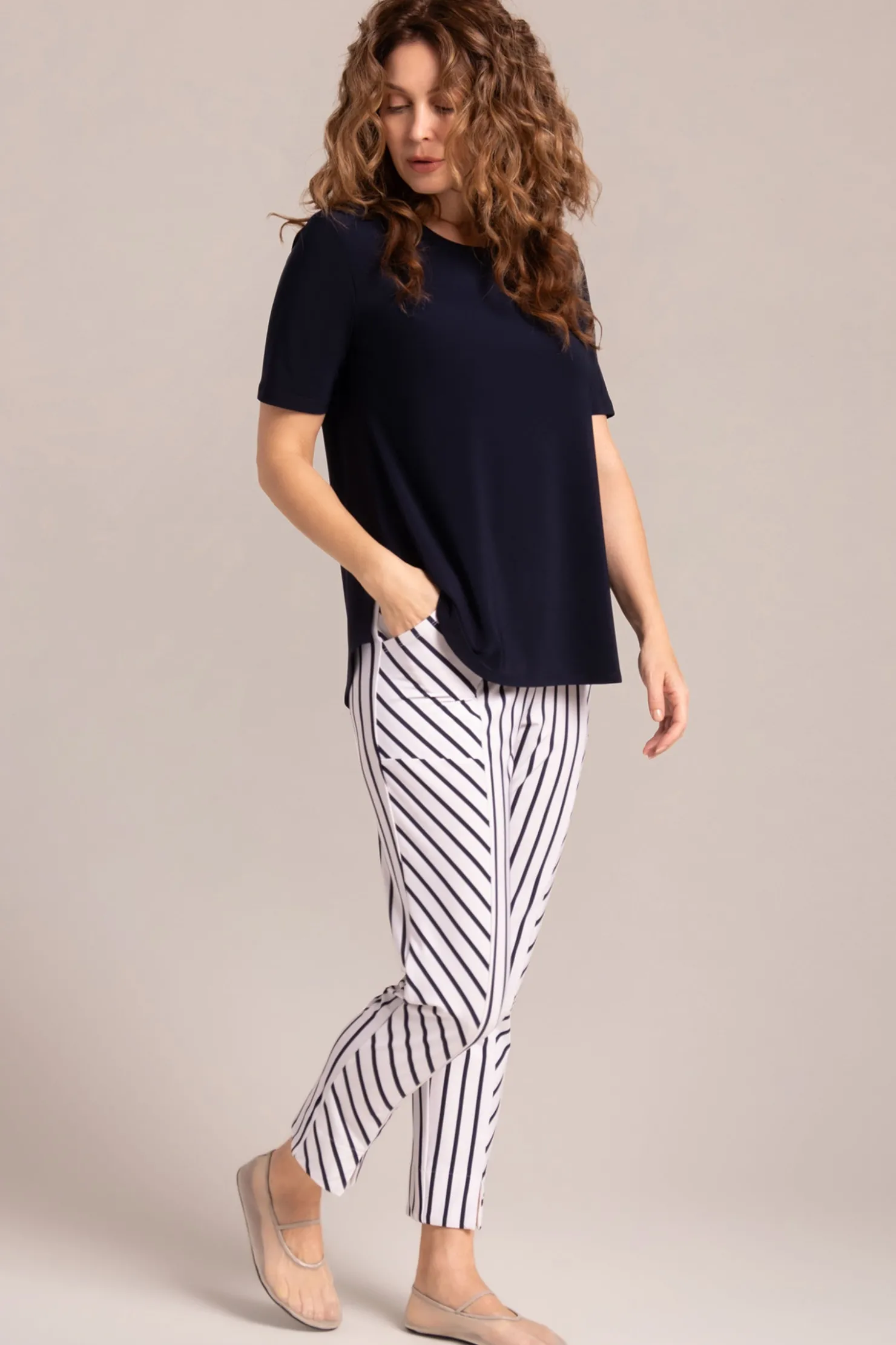 Sympli Bottoms>Hepburn Ankle Pant NavyStripe