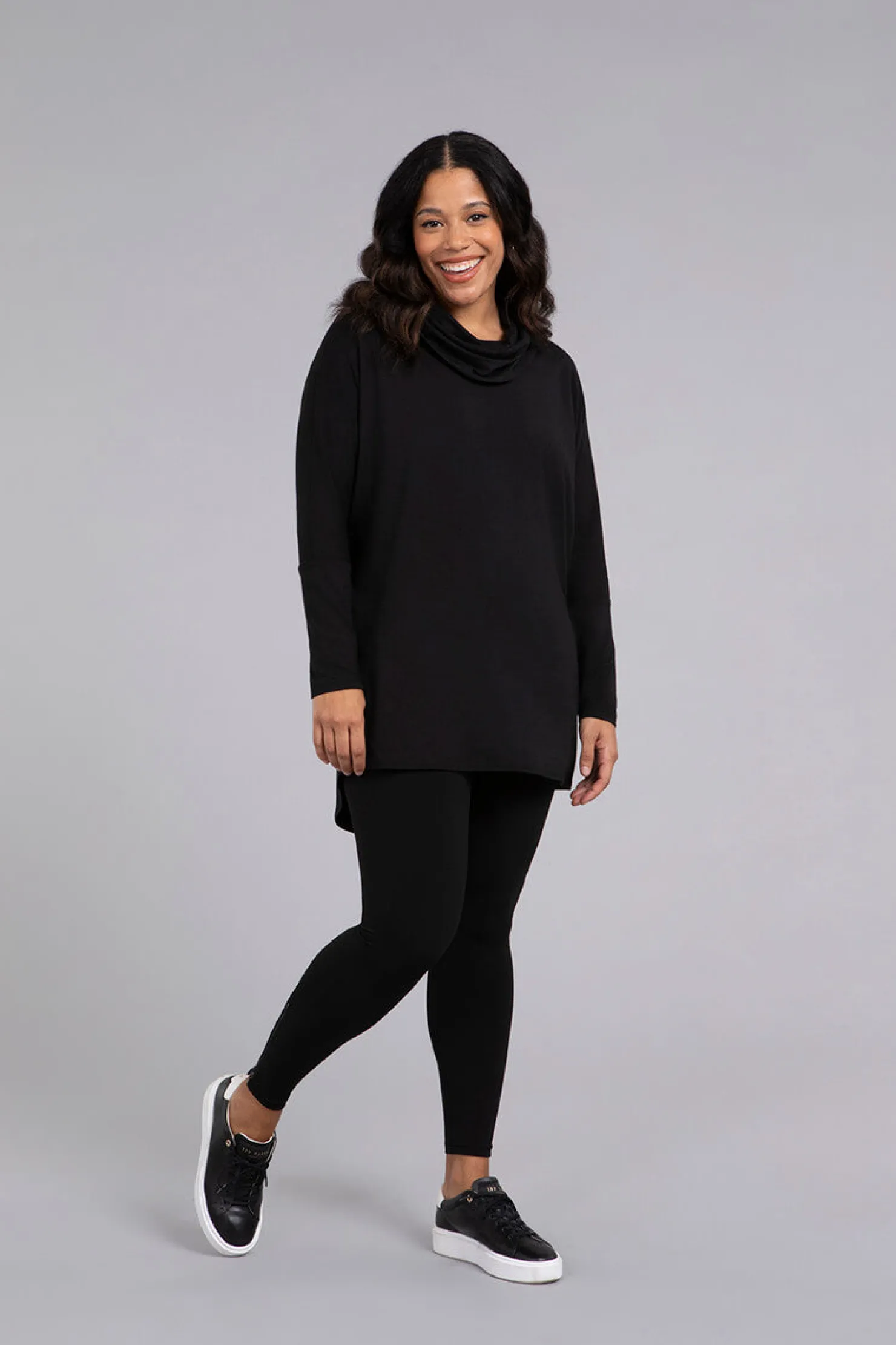 Sympli Bottoms>Jersey Fleece Back Zip Legging Black