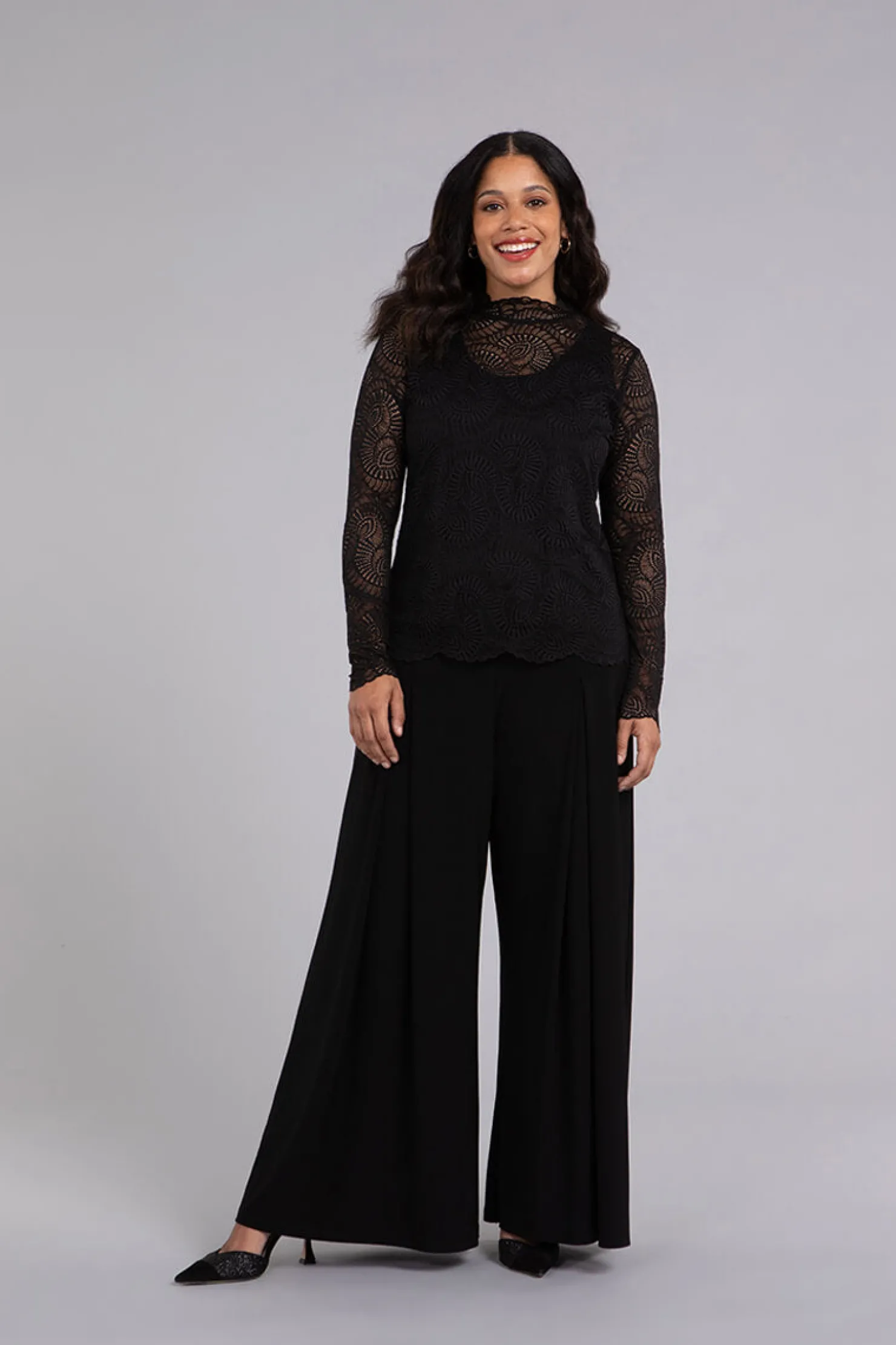 Sympli Tops>Lace Turtle Neck Barely T Black