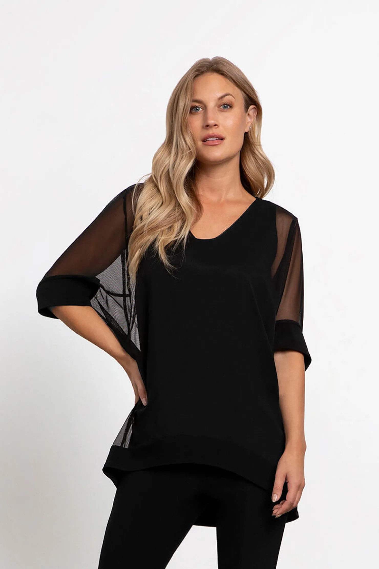 Sympli Tops>Mesh Boxy Tunic Black