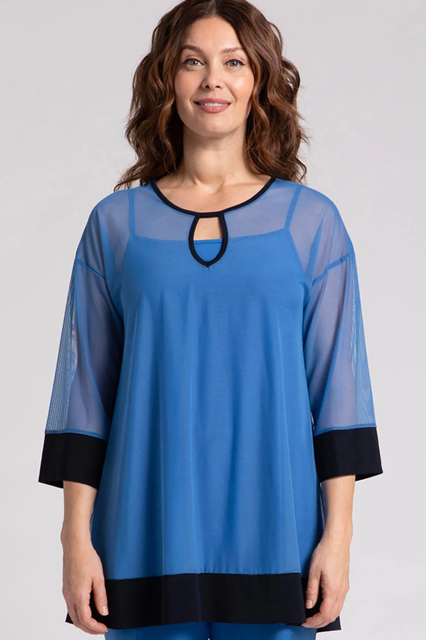 Sympli Tops>Mesh Keyhole Tunic Marine