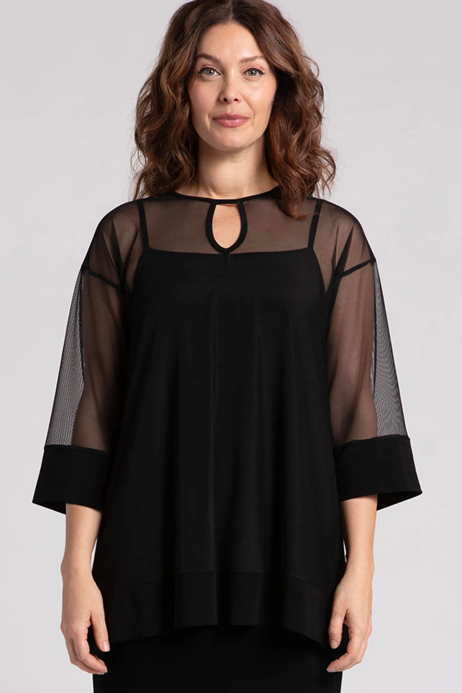 Sympli Tops>Mesh Keyhole Tunic Black