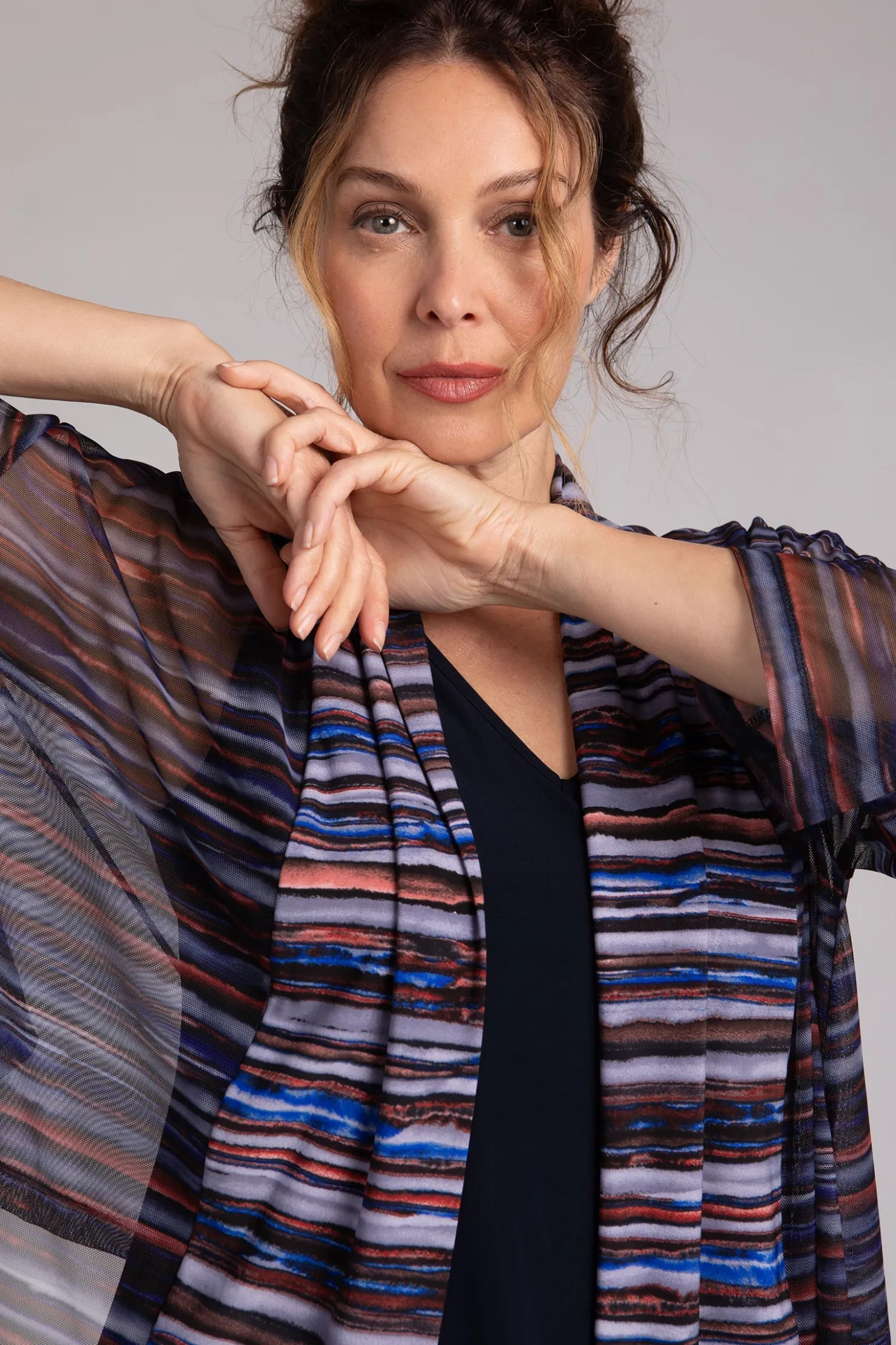 Sympli Sweaters & Cardigans>Mesh Mezza Luna Cardigan ElementalStripes