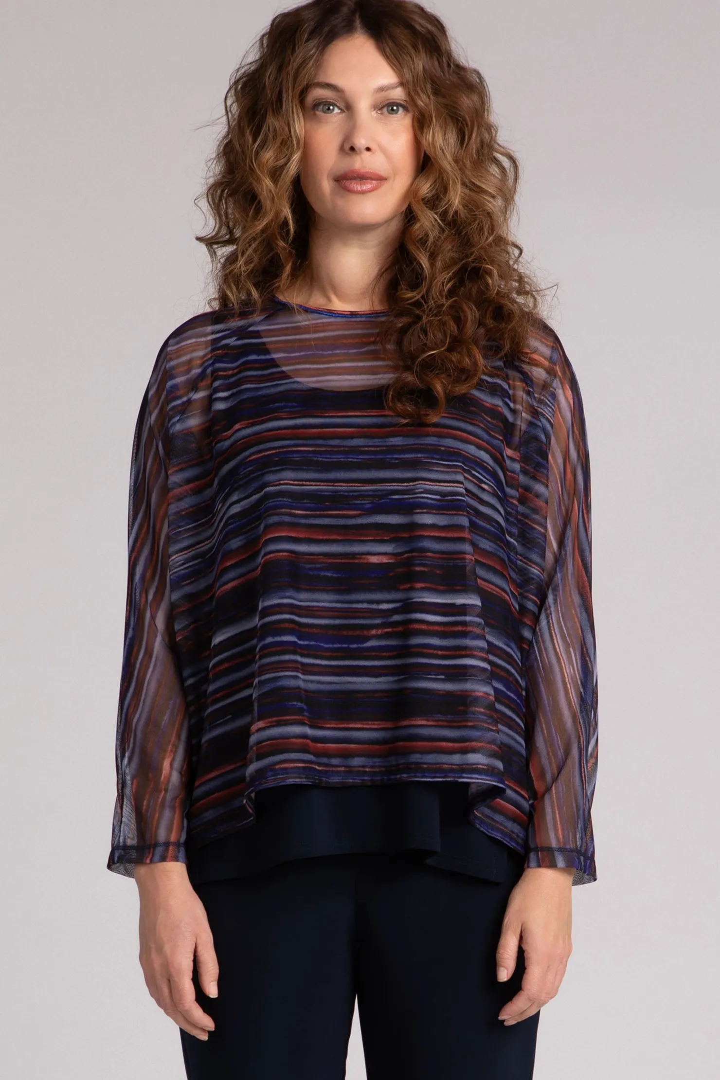 Sympli Tops>Mesh Raglan Cinch Top ElementalStripes