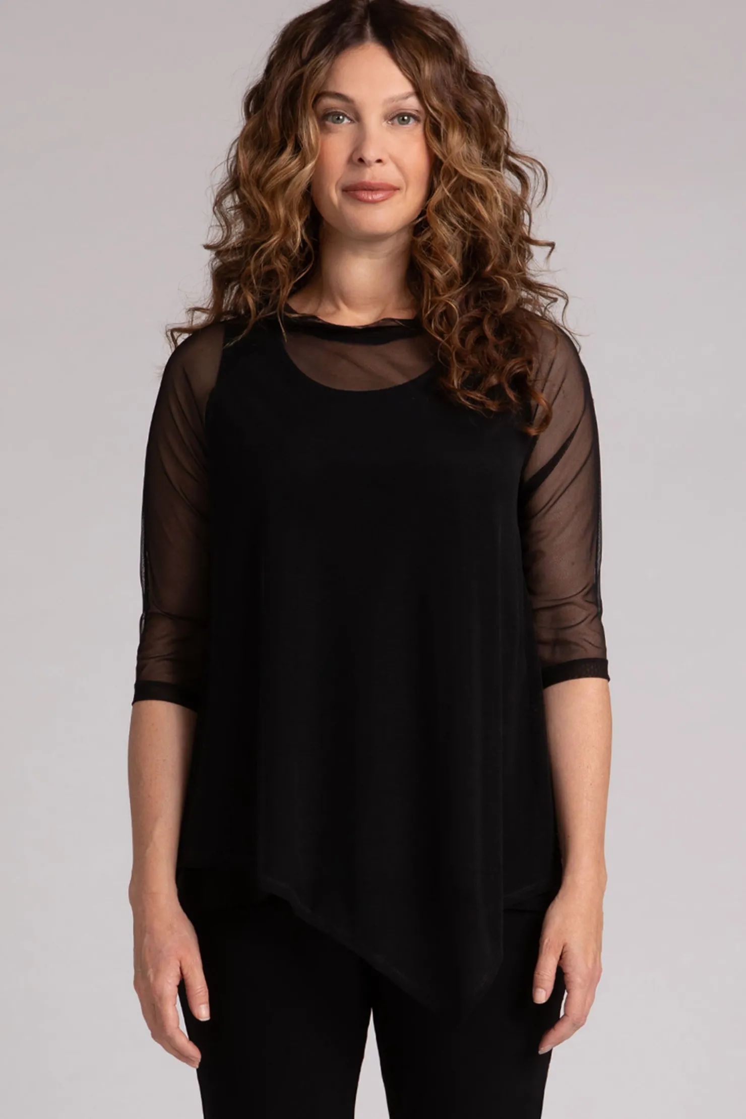 Sympli Tops>Mesh Raglan Handkerchief Top Black