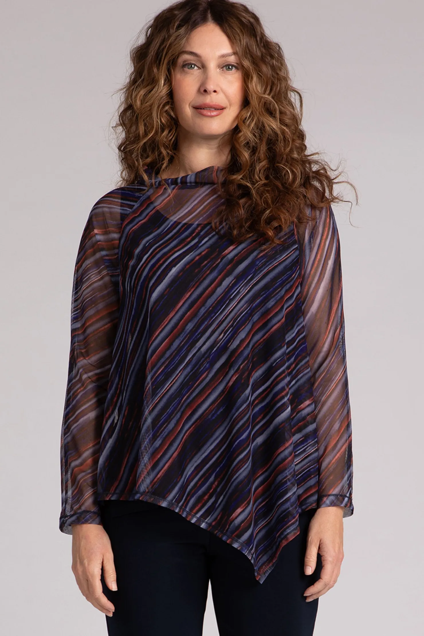Sympli Tops>Mesh Raglan Handkerchief Top ElementalStripes