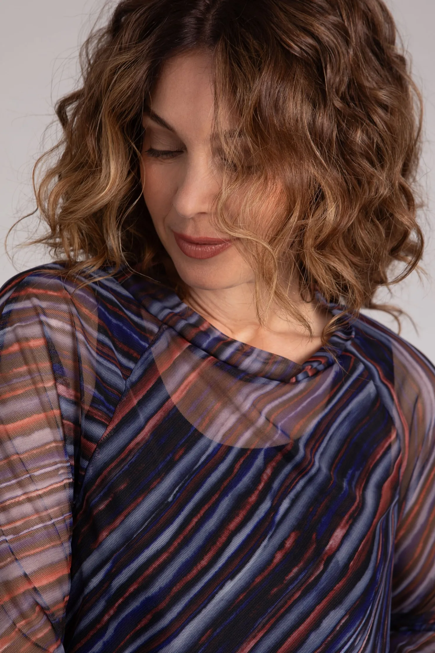 Sympli Tops>Mesh Raglan Handkerchief Top ElementalStripes