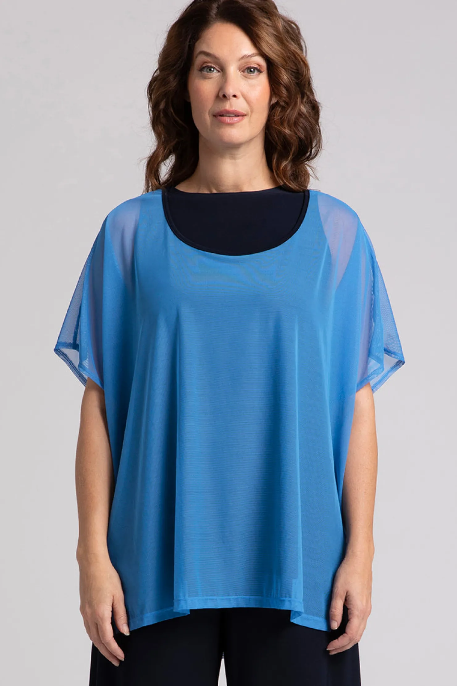 Sympli Tops>Mesh Slit Back Tunic Marine