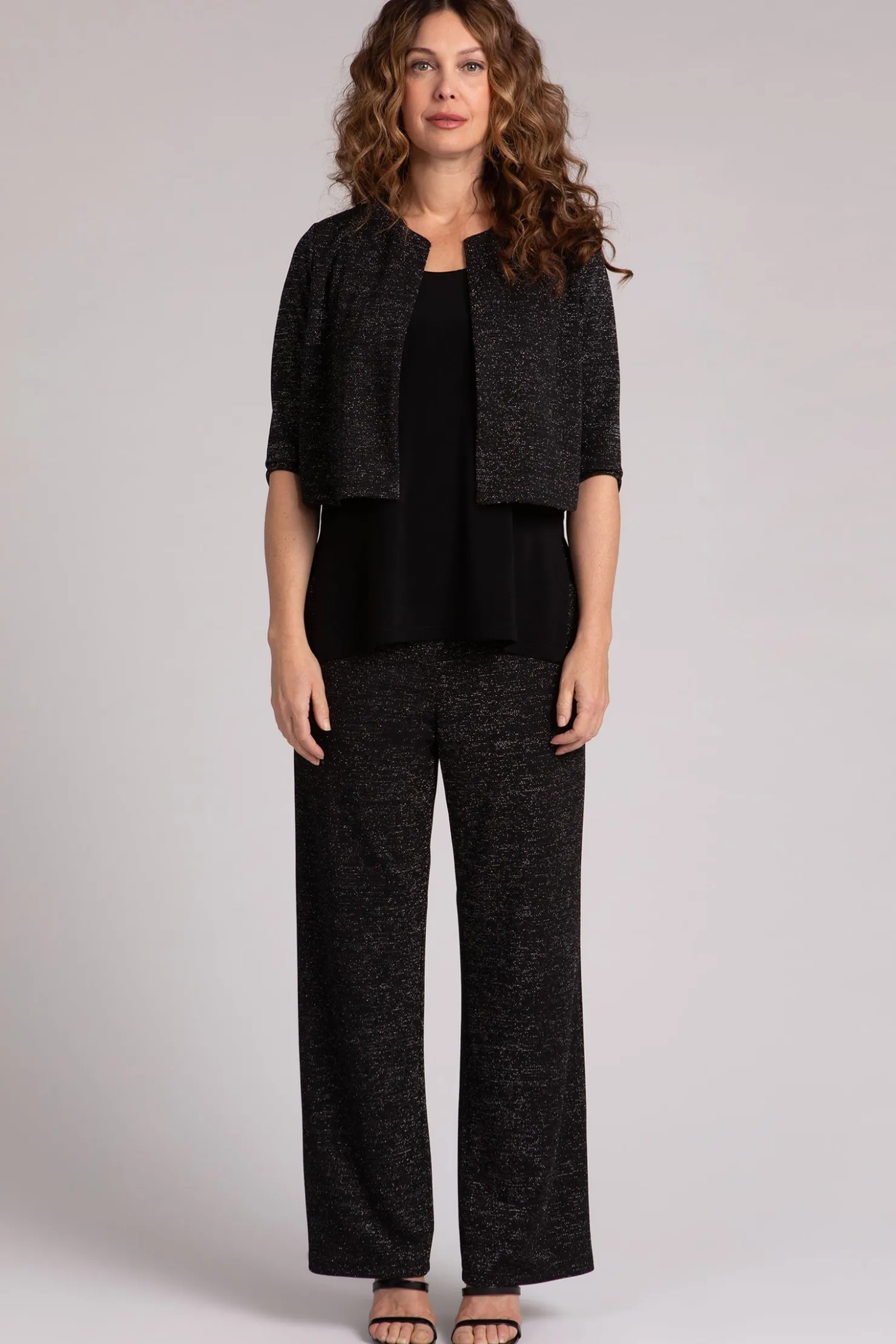 Sympli Sweaters & Cardigans>Metallic Pique Classic Bolero Cardigan Black