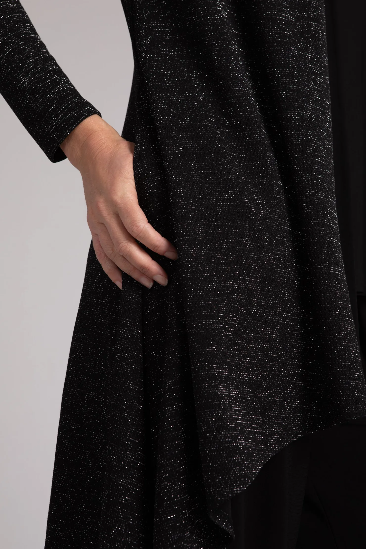 Sympli Sweaters & Cardigans>Metallic Pique Flutter Duster Cardigan Black