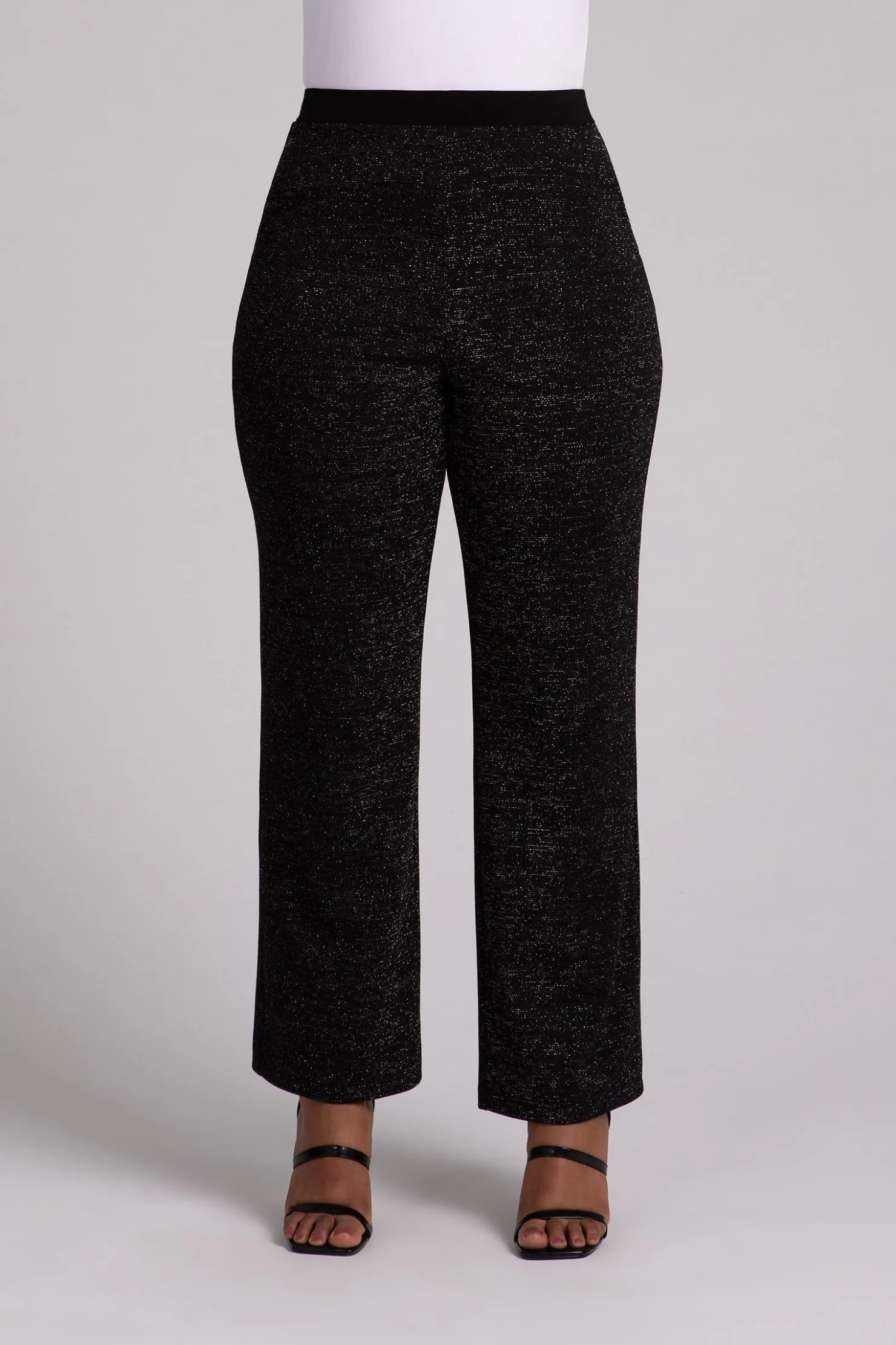 Sympli Bottoms>Metallic Pique Nu Straight Leg Pant Black