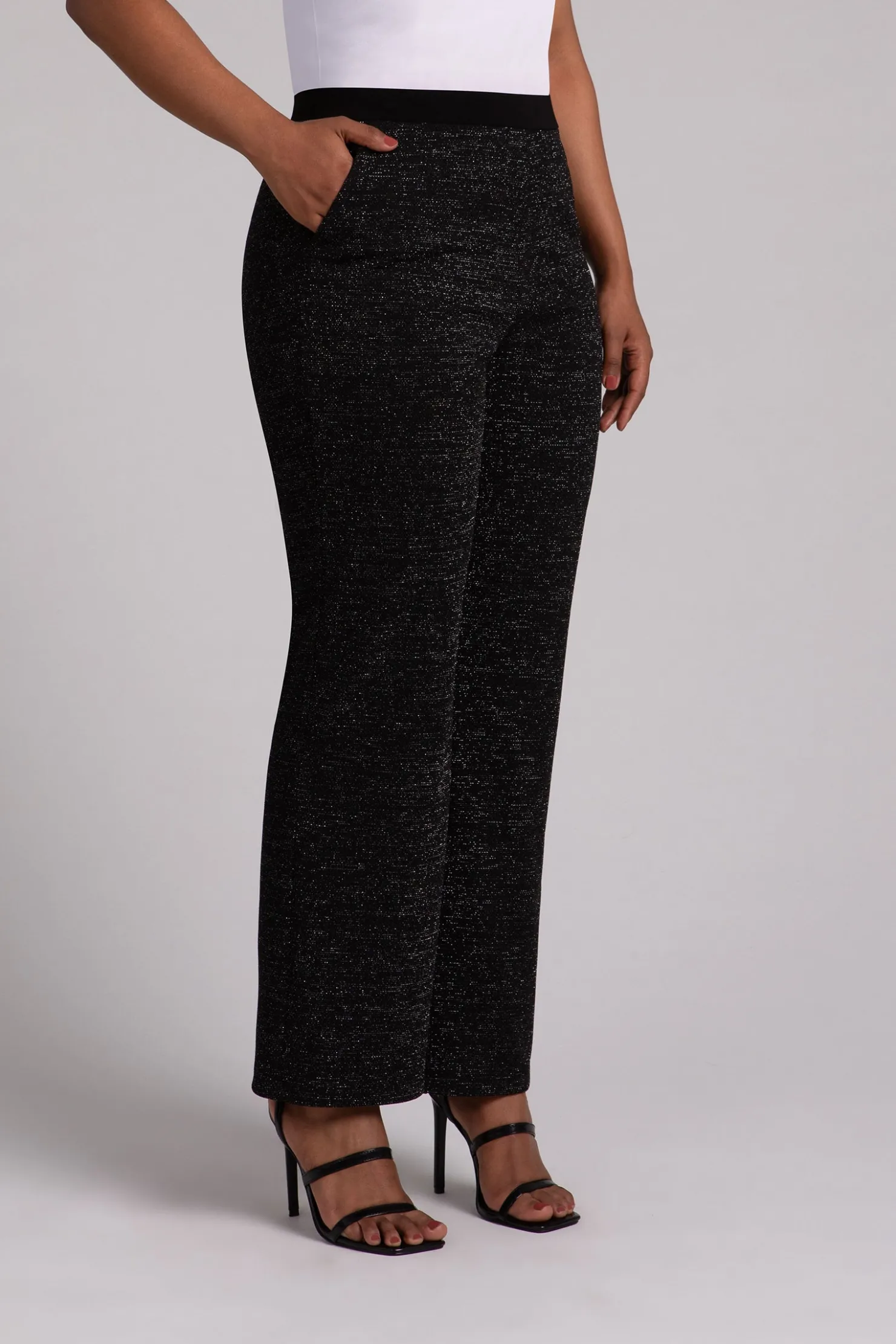 Sympli Bottoms>Metallic Pique Nu Straight Leg Pant Black