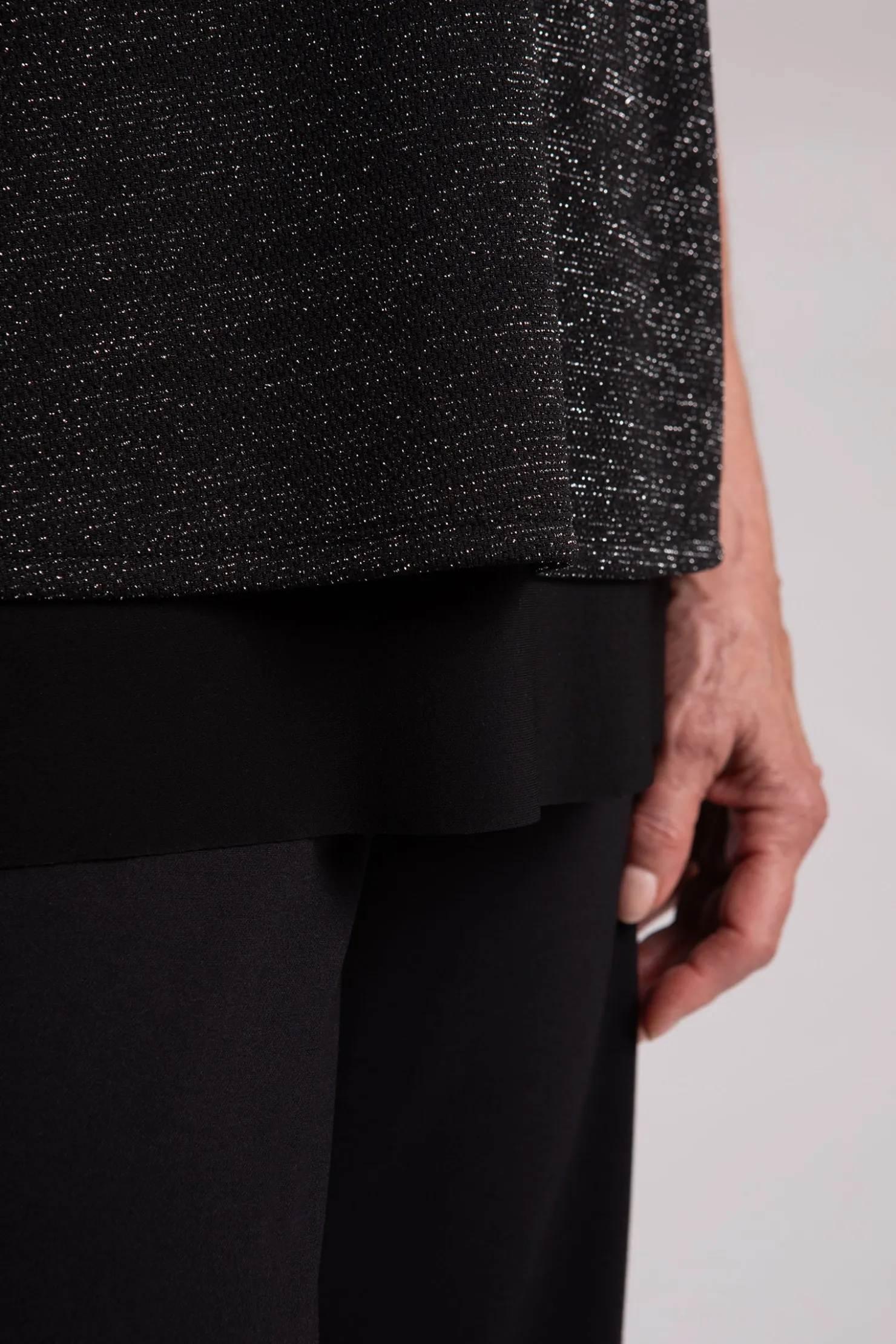 Sympli Tops>Metallic Pique Sleeveless Double Layer Shell Black
