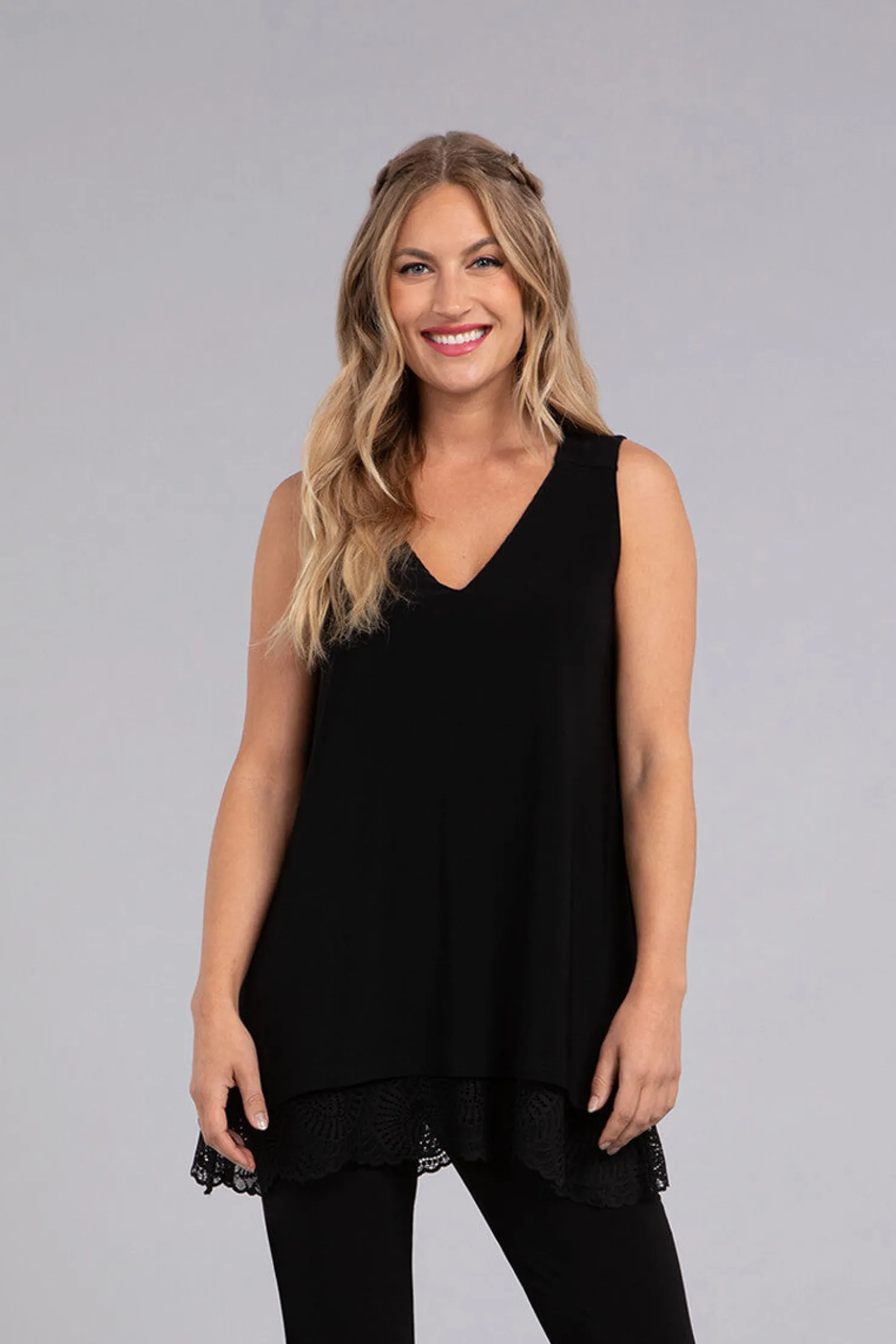 Sympli Tops>Mix Lace Reversible Tank Black