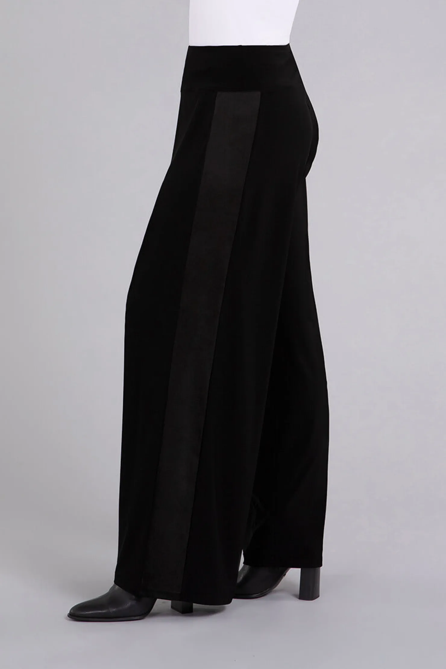 Sympli Bottoms>Mix Wide Leg Trouser with Faux Suede Black