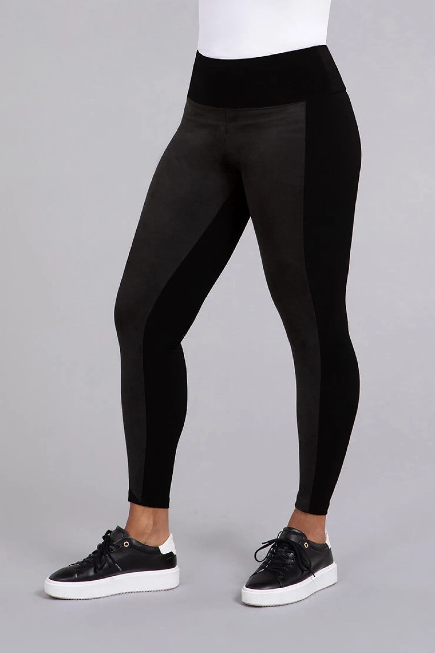 Sympli Bottoms>Mix Yoke Legging with Faux Suede Black