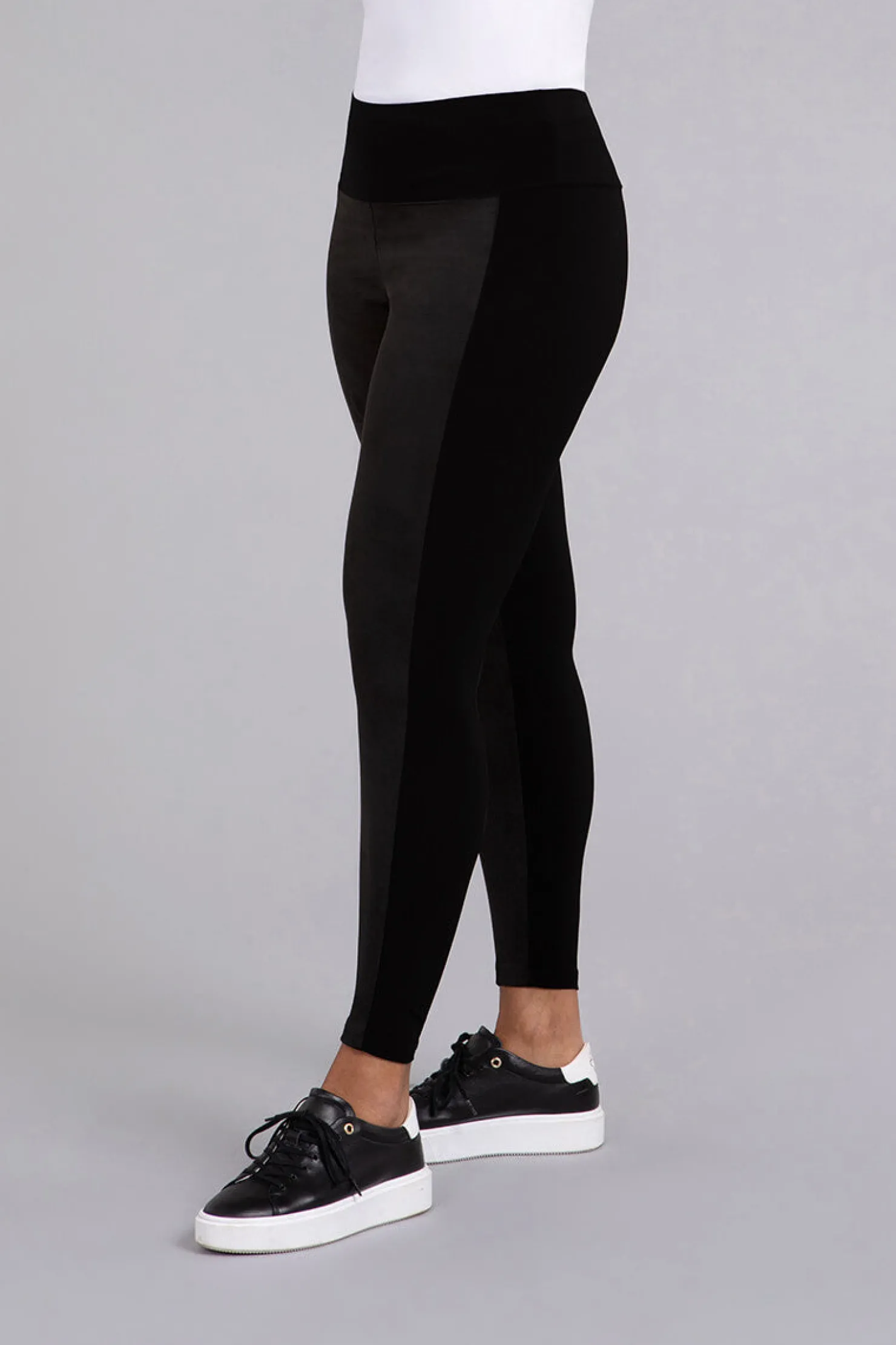 Sympli Bottoms>Mix Yoke Legging with Faux Suede Black