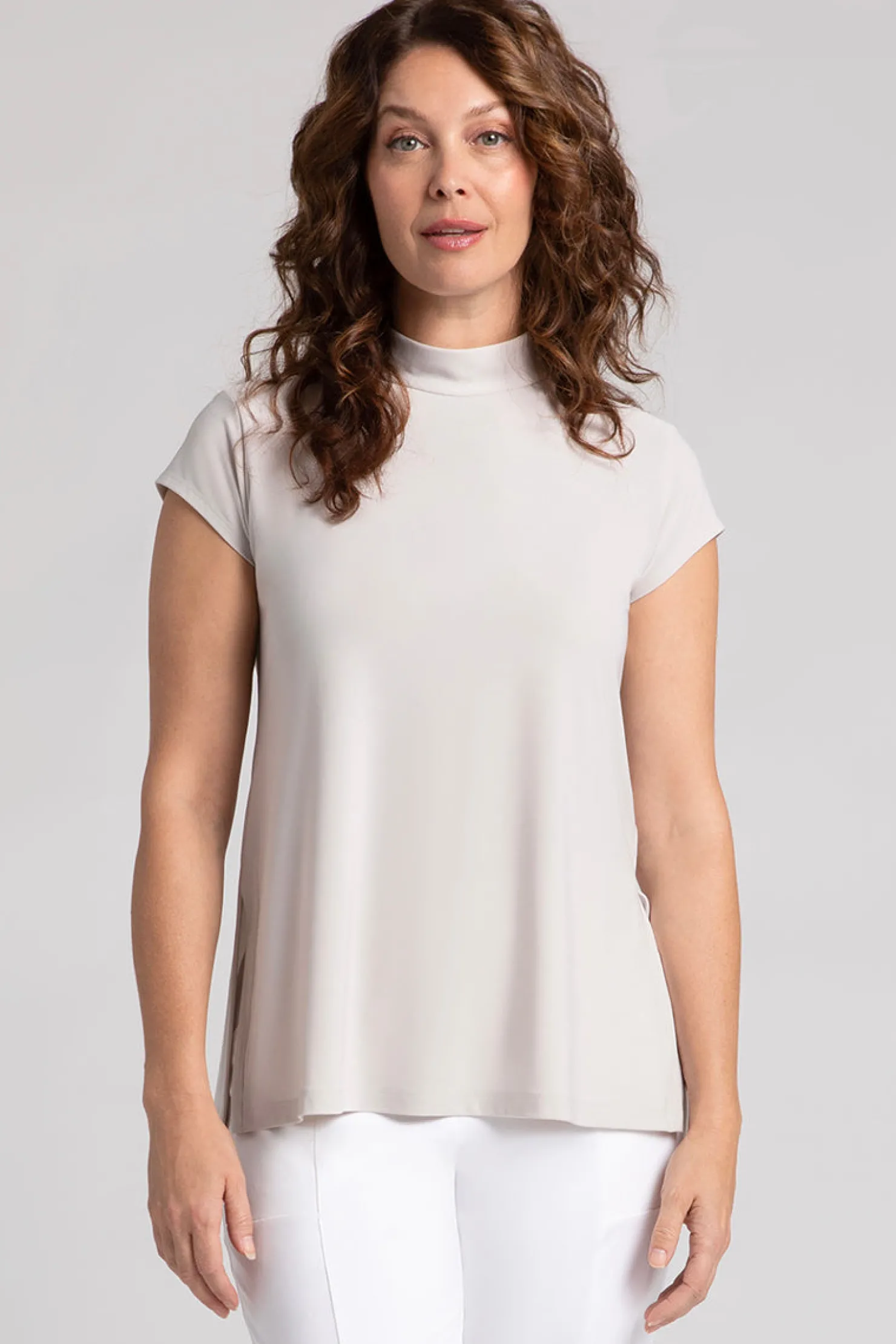 Sympli Tops>Mock Neck Top Relax Cashew