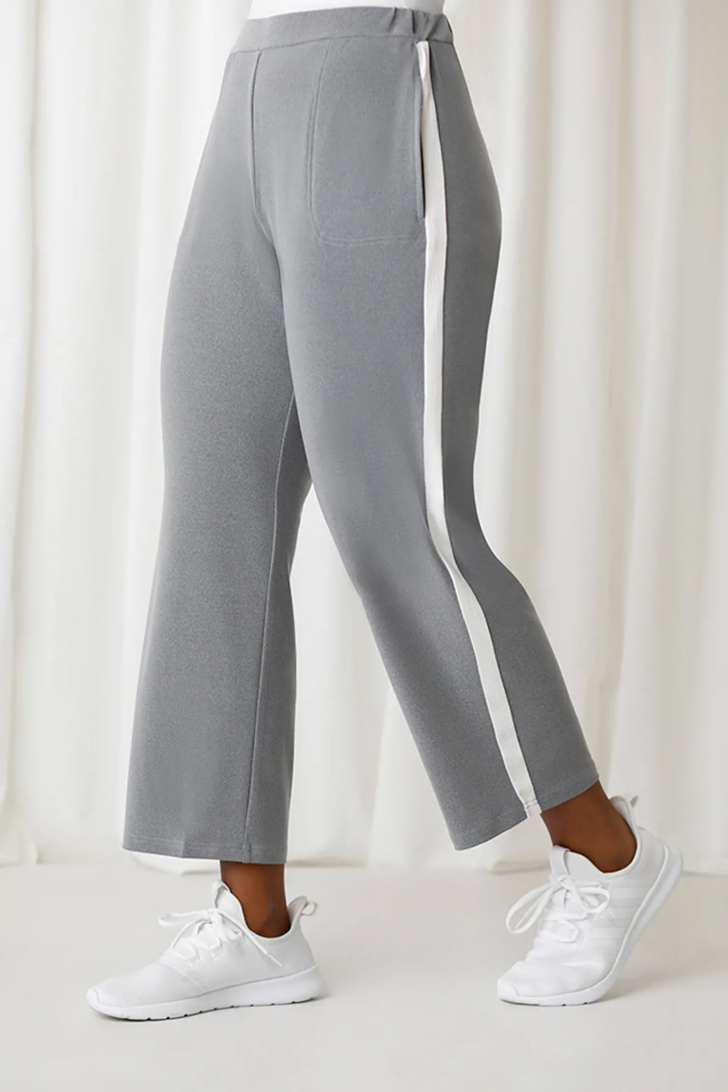 Sympli Bottoms>Motion Wide Leg Crop MelangeSilver/Wht