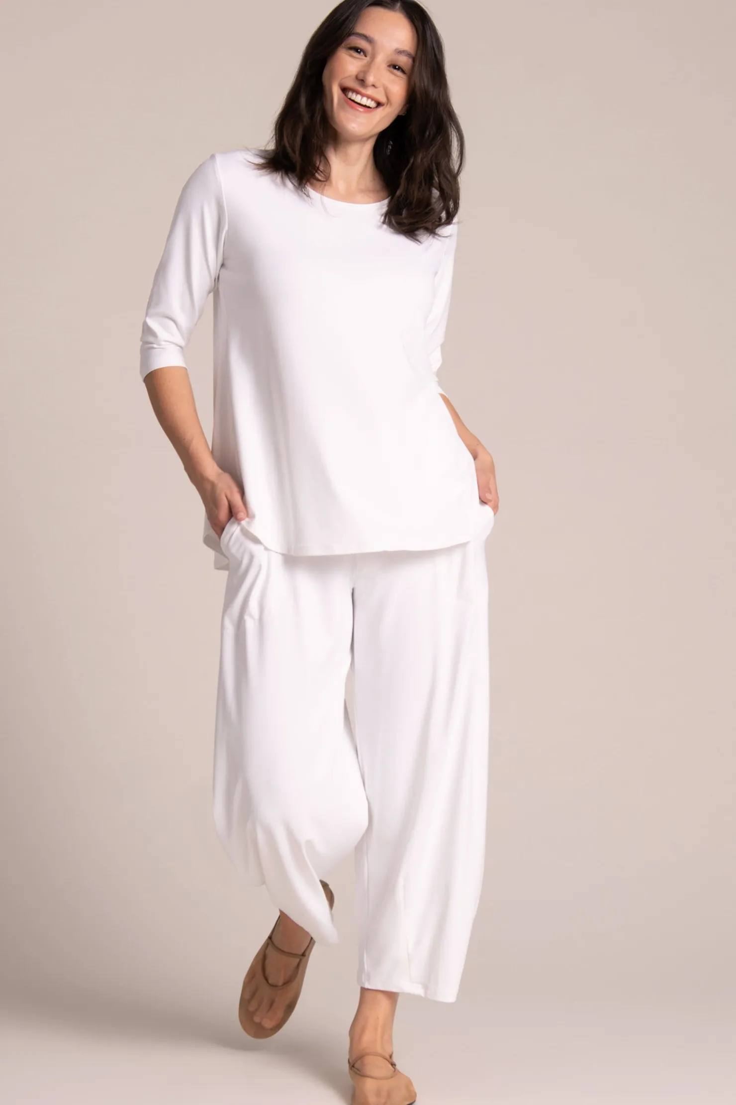 Sympli Bottoms>Narrow Lantern Pant White