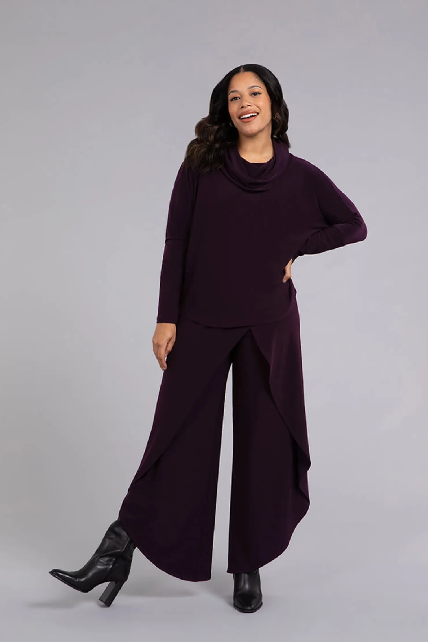 Sympli Tops>Nu Cinch Cowl Neck Top Currant