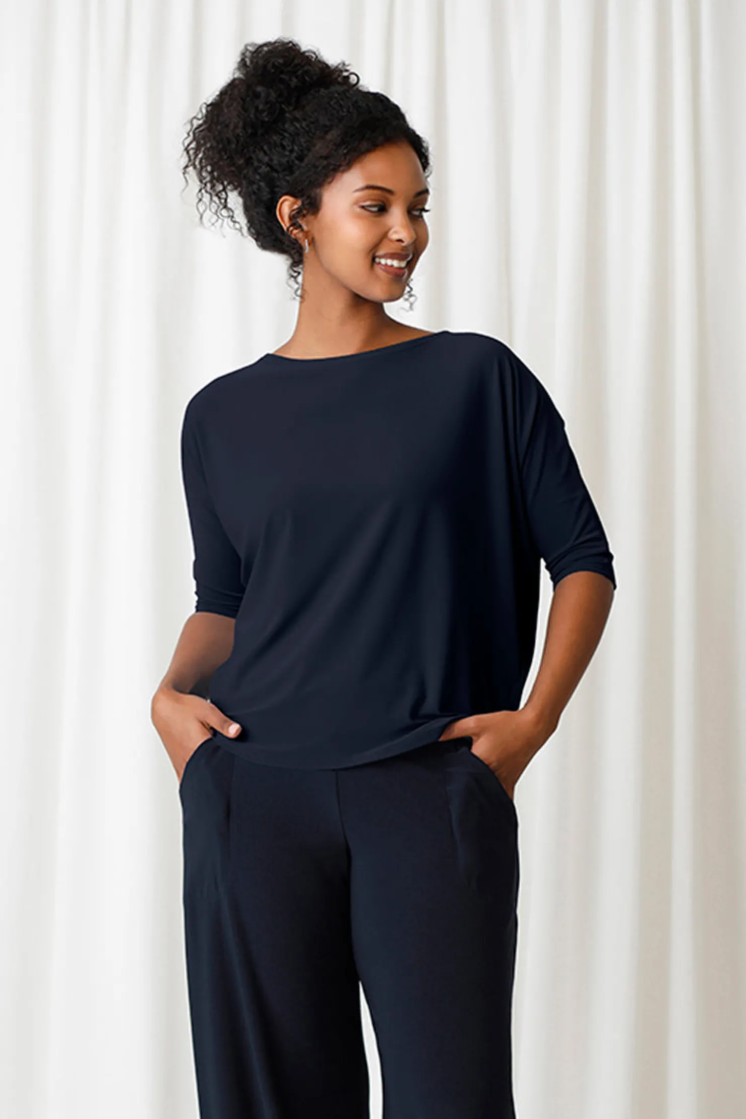 Sympli Tops>Nu Cinch Top Navy