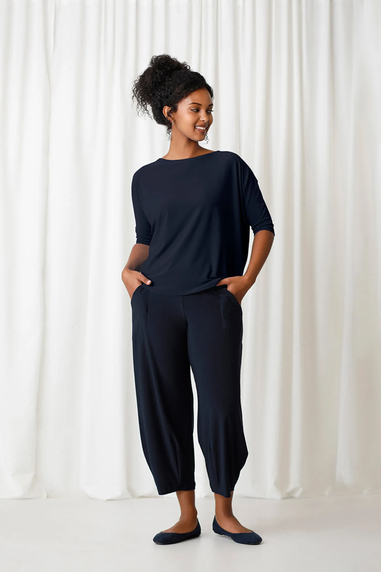 Sympli Tops>Nu Cinch Top Navy