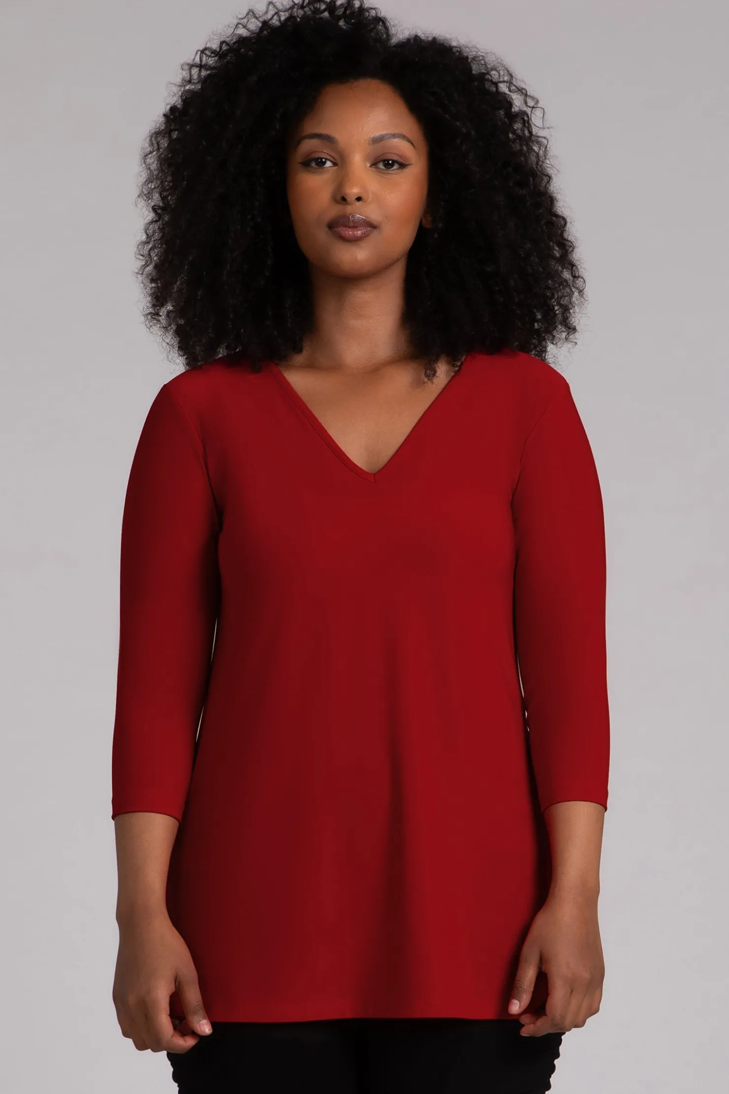 Sympli Tops>Nu Ideal V-Neck Tunic Red
