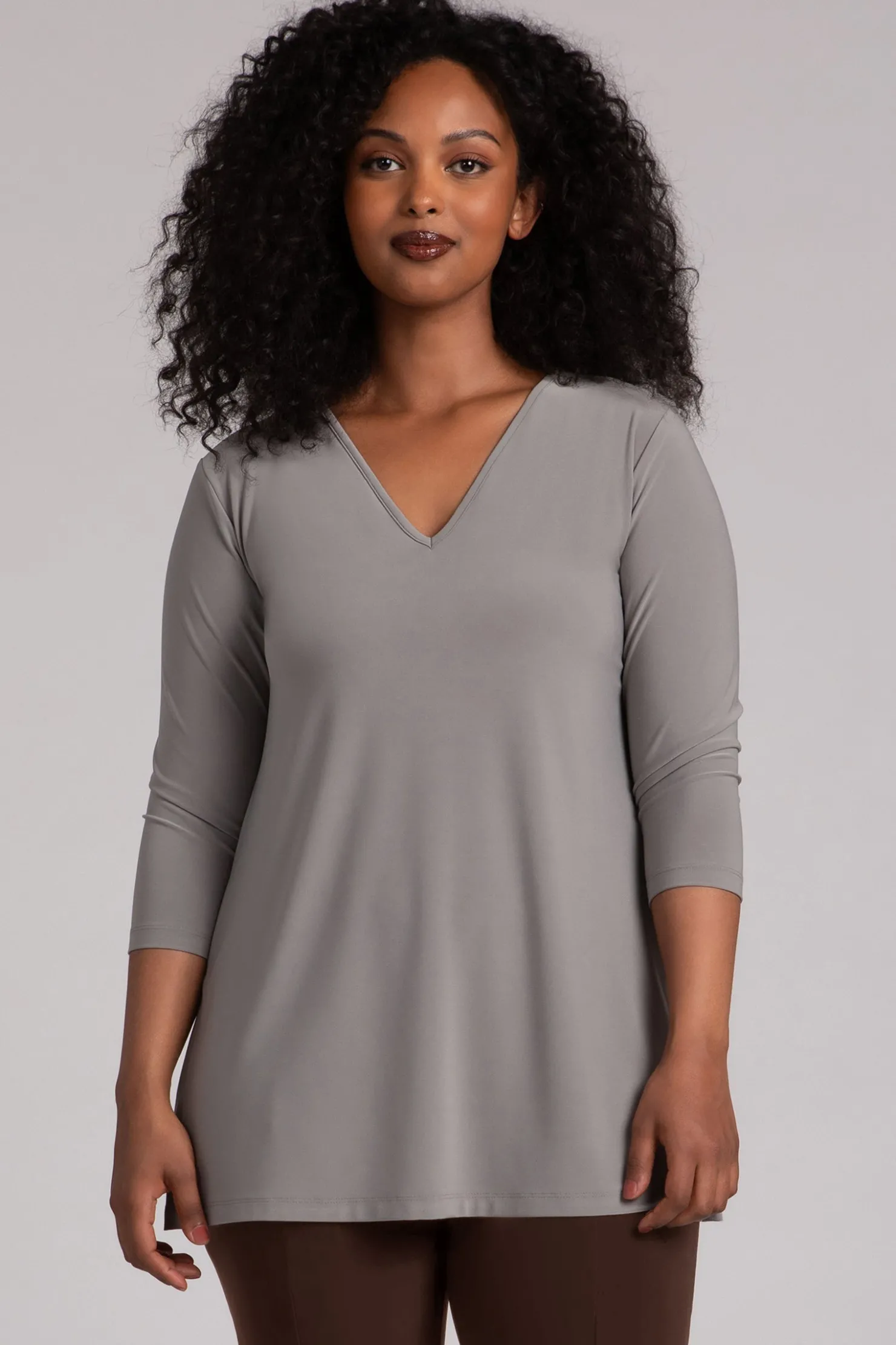 Sympli Tops>Nu Ideal V-Neck Tunic Taupe