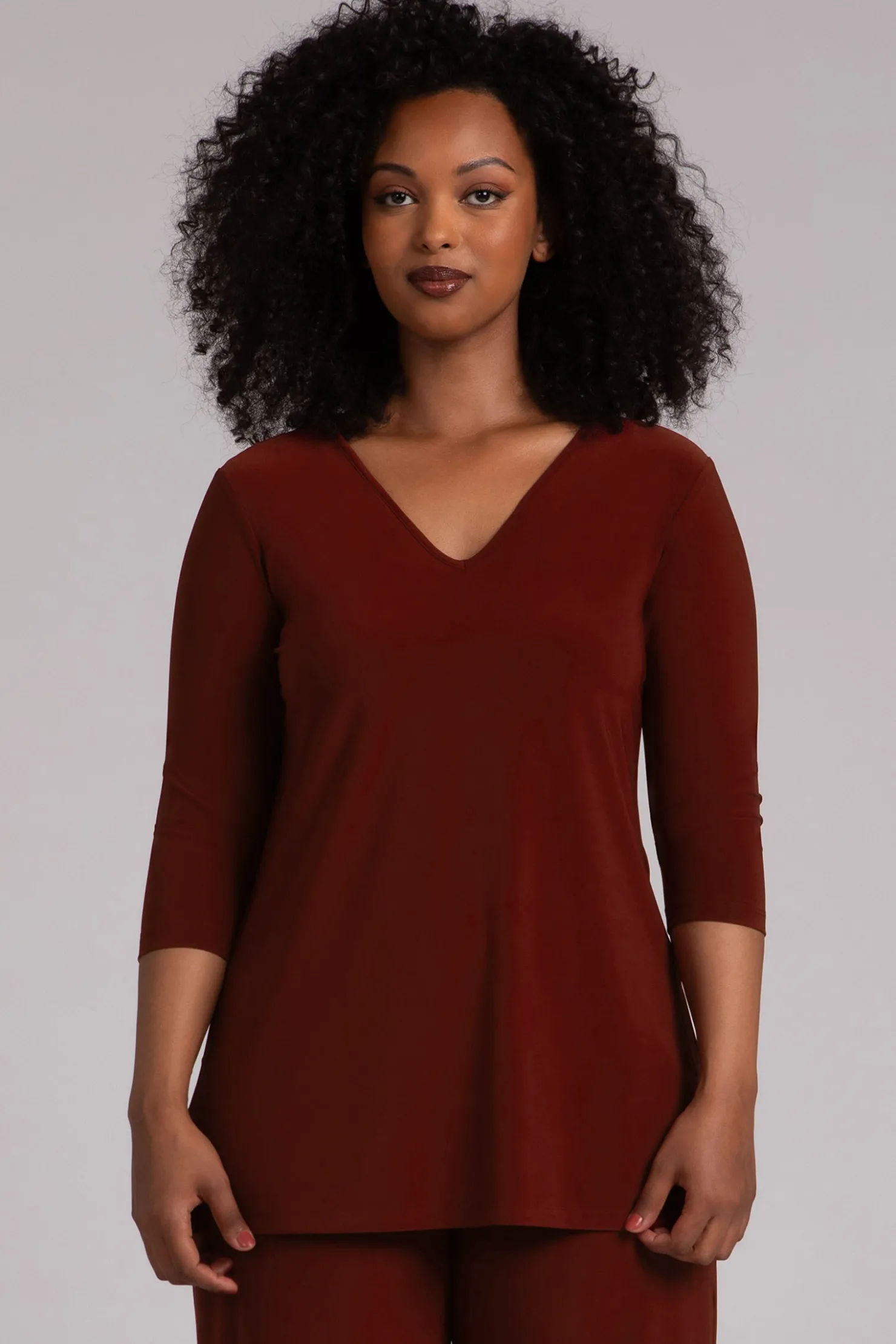 Sympli Tops>Nu Ideal V-Neck Tunic Rust
