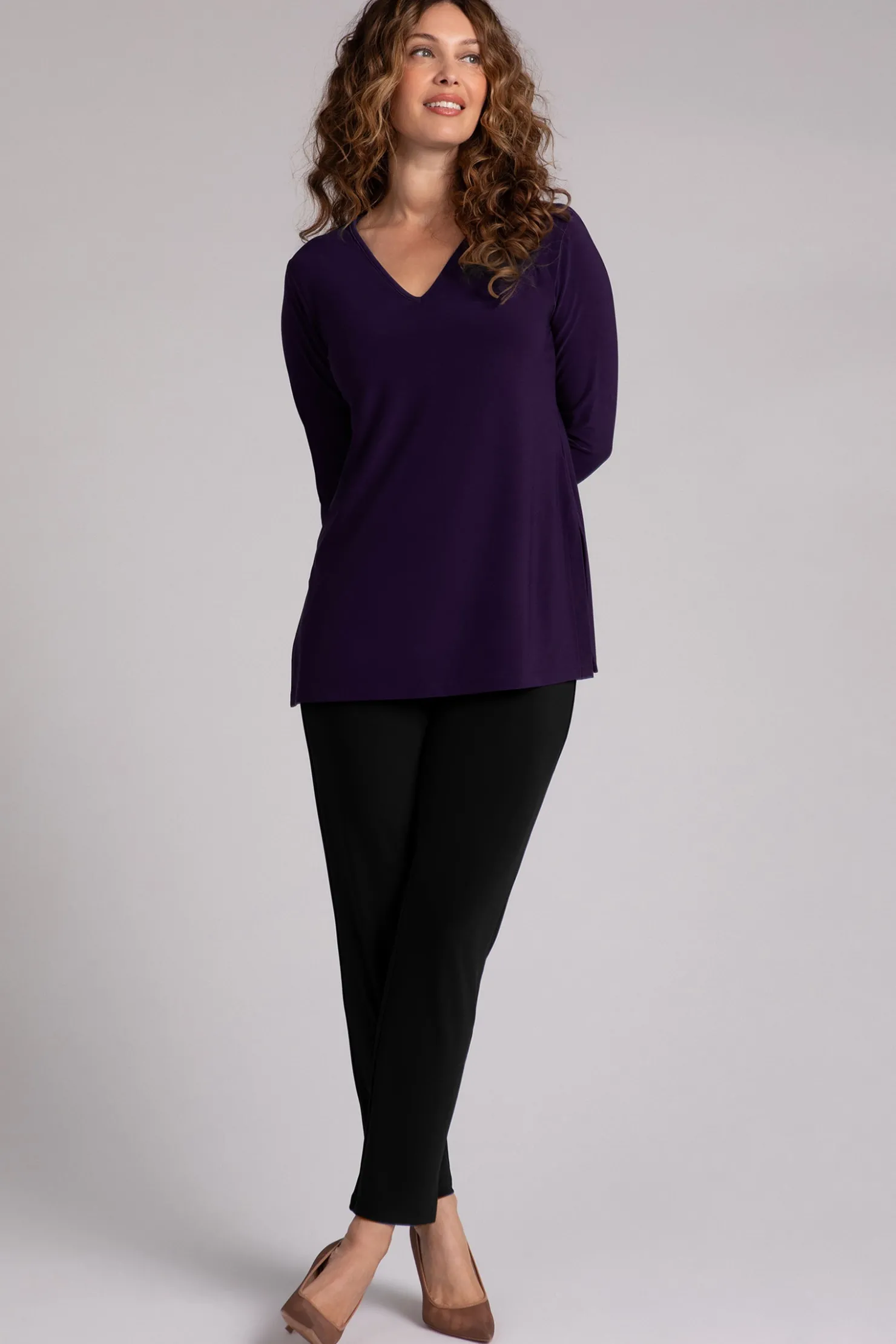 Sympli Tops>Nu Ideal V-Neck Tunic Blackberry