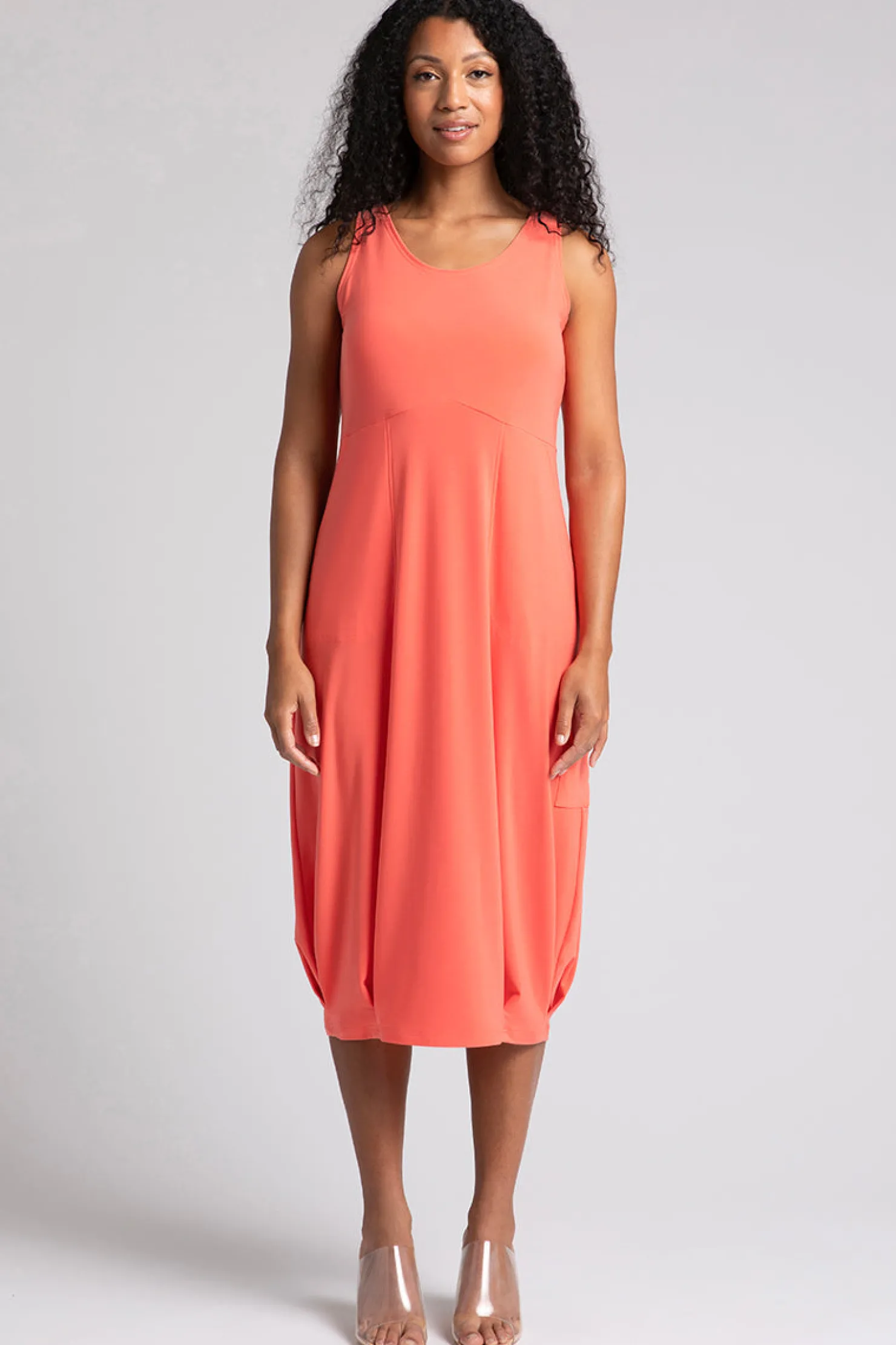 Sympli Dresses>Nu Pleat Hem Tank Dress Coral