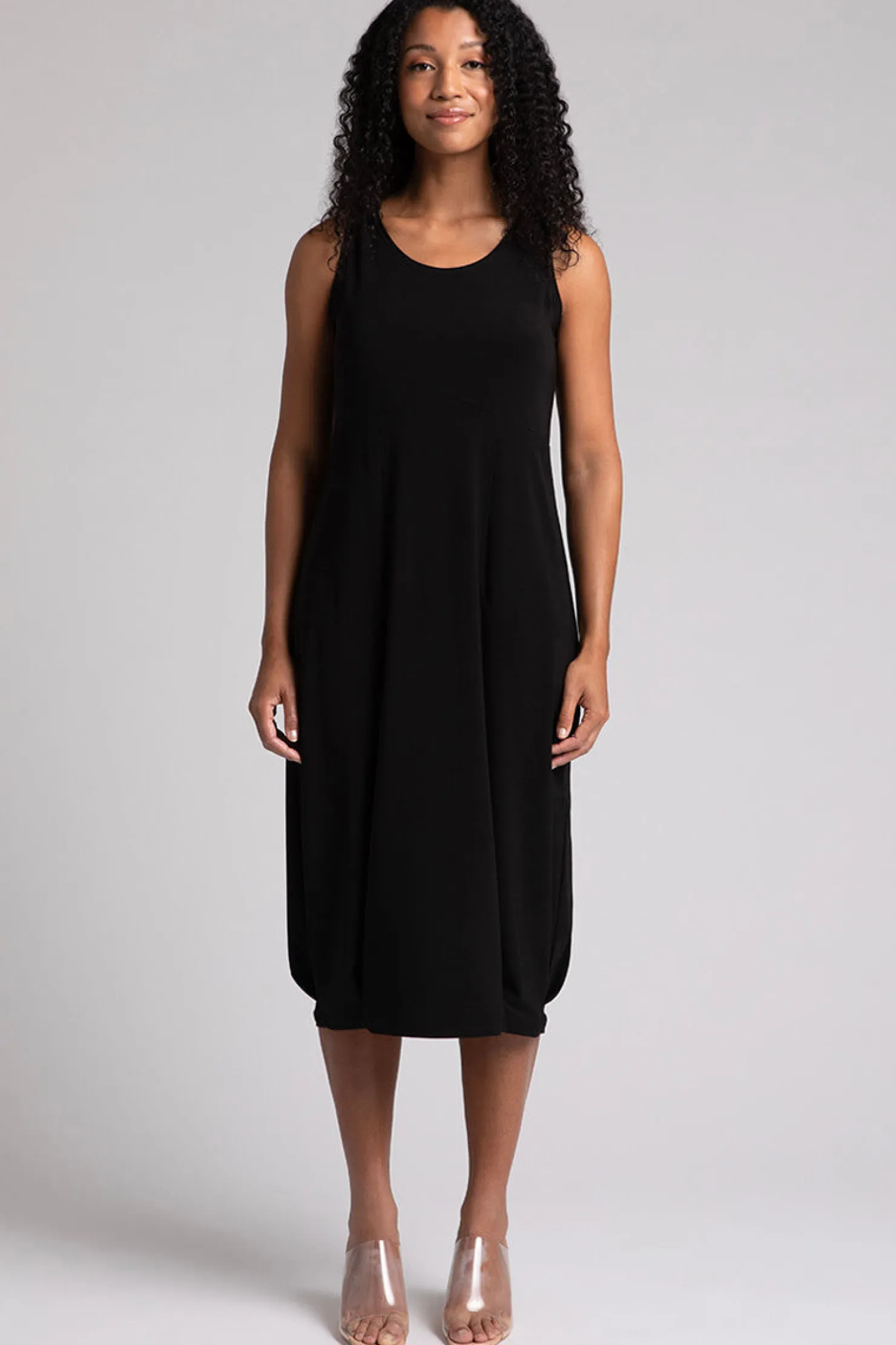 Sympli Dresses>Nu Pleat Hem Tank Dress Black