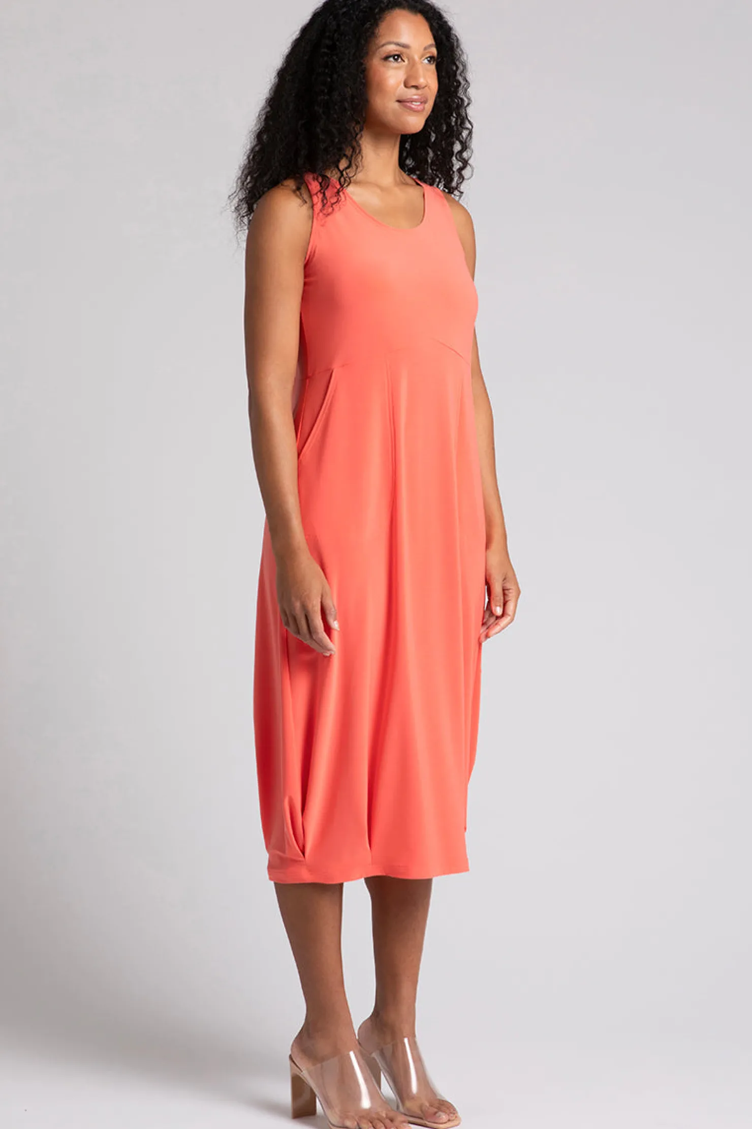Sympli Dresses>Nu Pleat Hem Tank Dress Coral