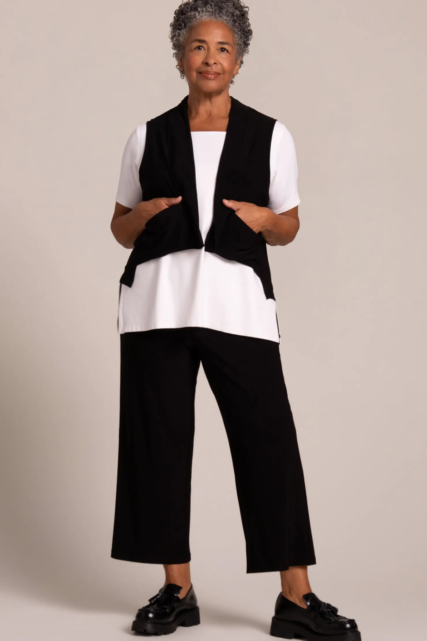 Sympli Bottoms>Nu Straight Leg Crop Black