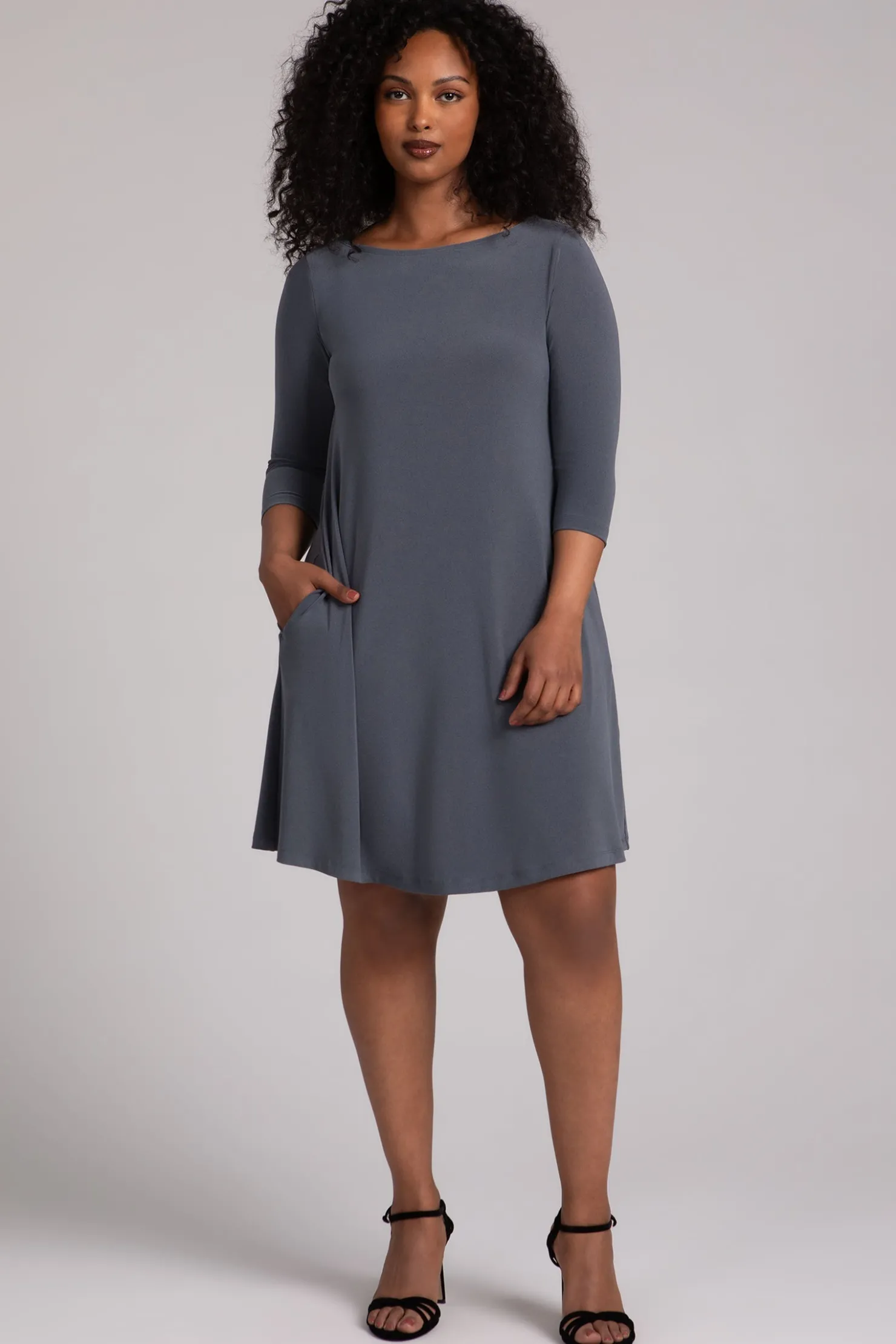 Sympli Dresses>Nu Trapeze Dress MelangeGunmetal