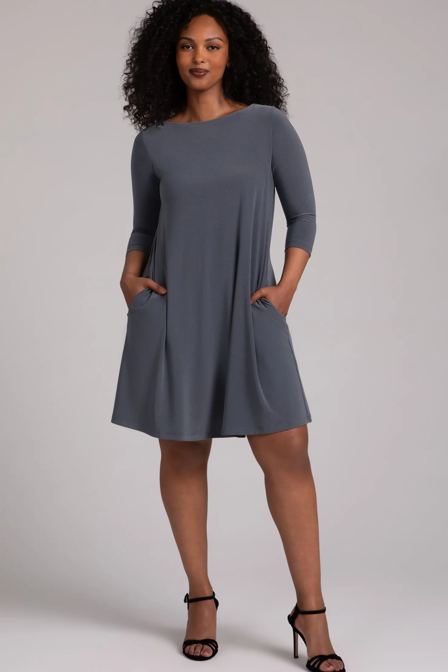 Sympli Dresses>Nu Trapeze Dress MelangeGunmetal