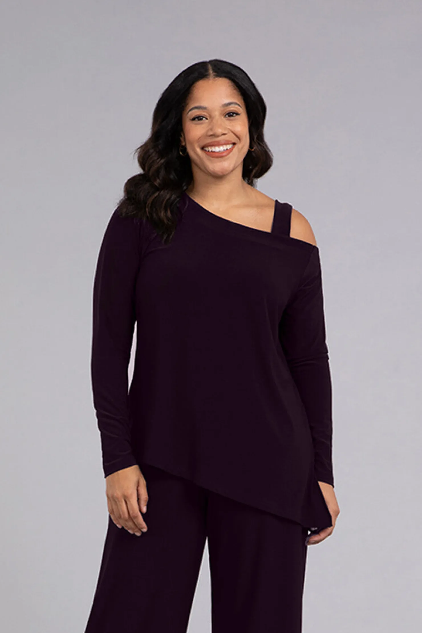 Sympli Tops>One Shoulder Top Currant