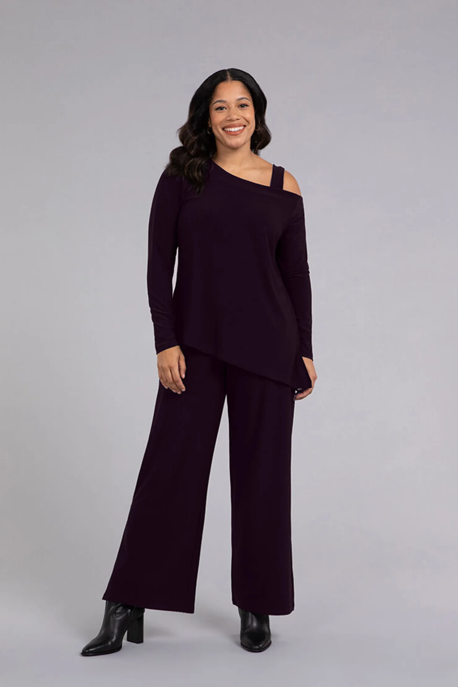 Sympli Tops>One Shoulder Top Currant