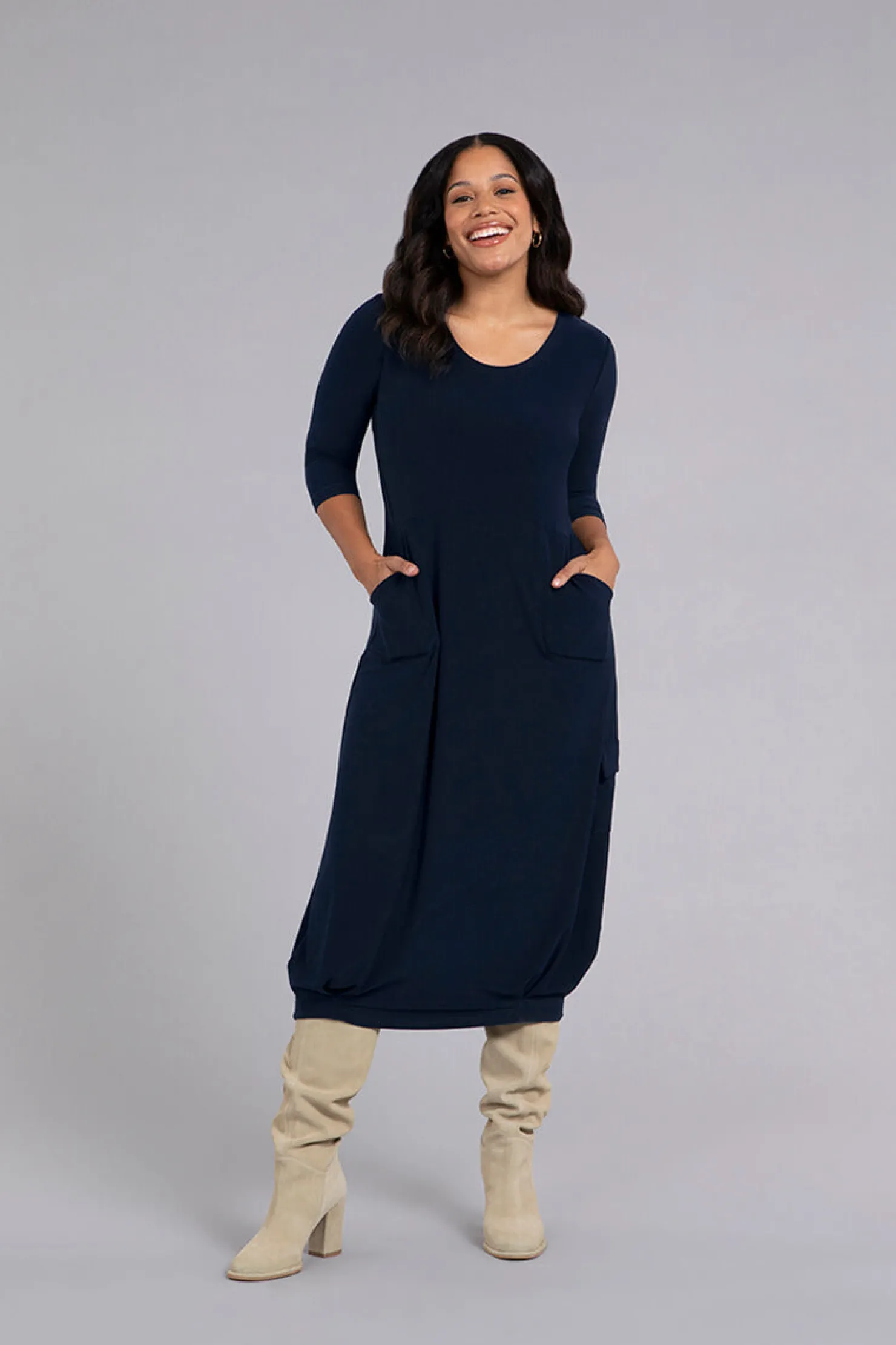 Sympli Dresses>Pleat Hem Dress Navy