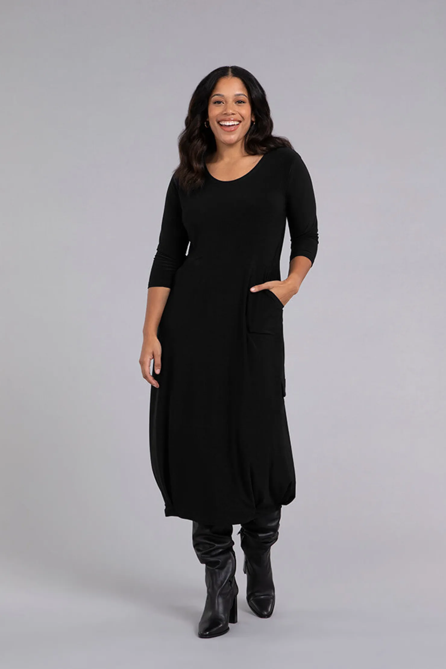 Sympli Dresses>Pleat Hem Dress Black