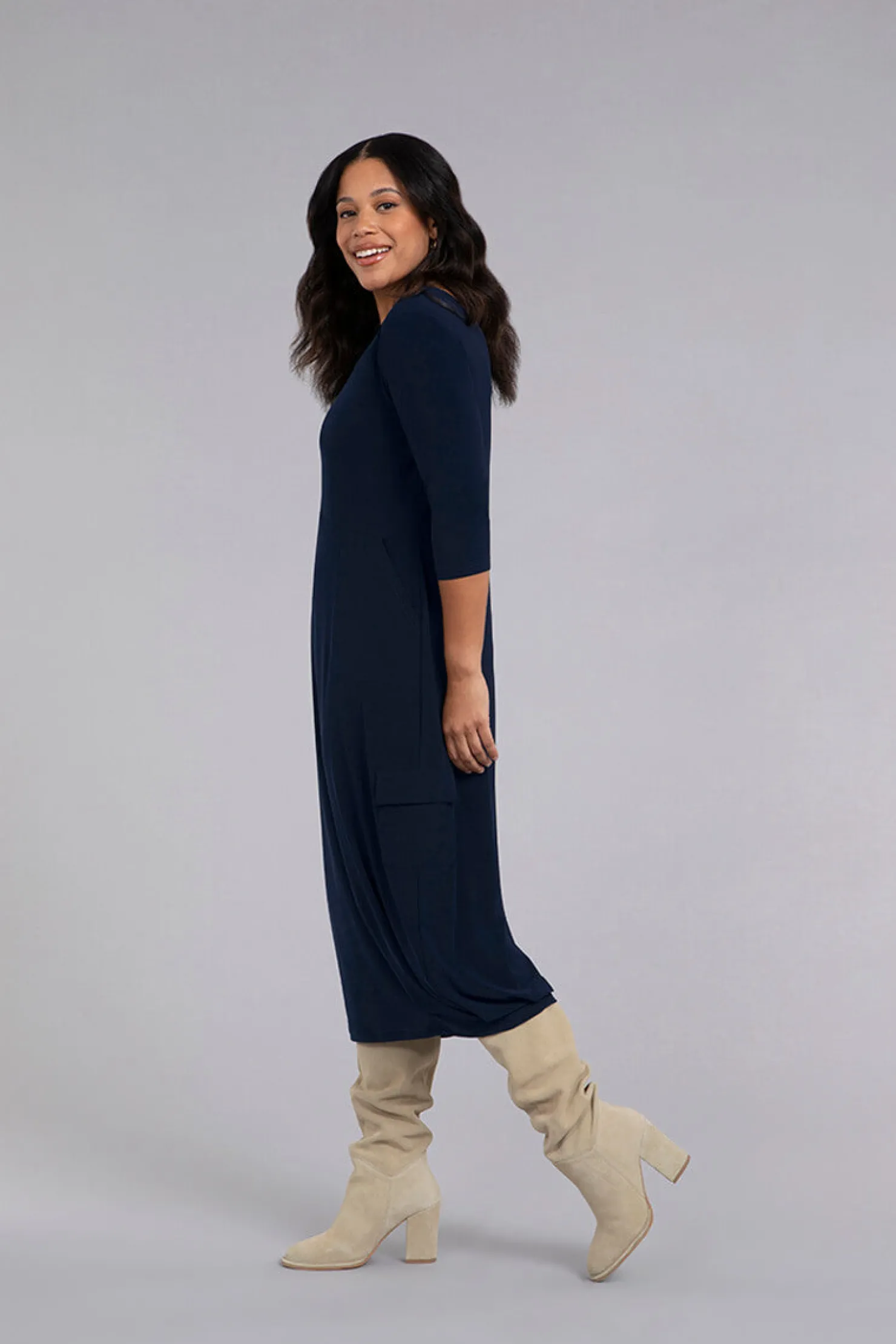 Sympli Dresses>Pleat Hem Dress Navy