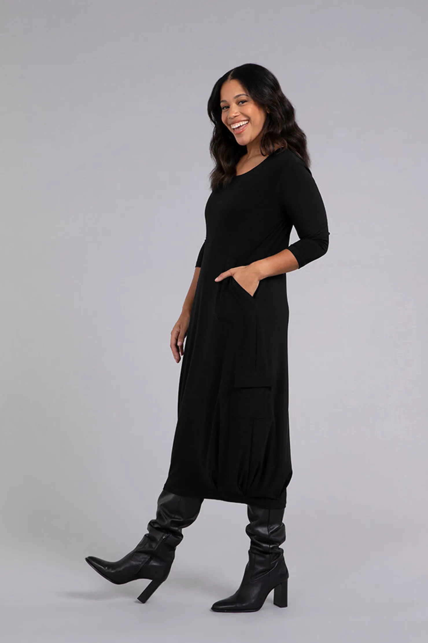 Sympli Dresses>Pleat Hem Dress Black