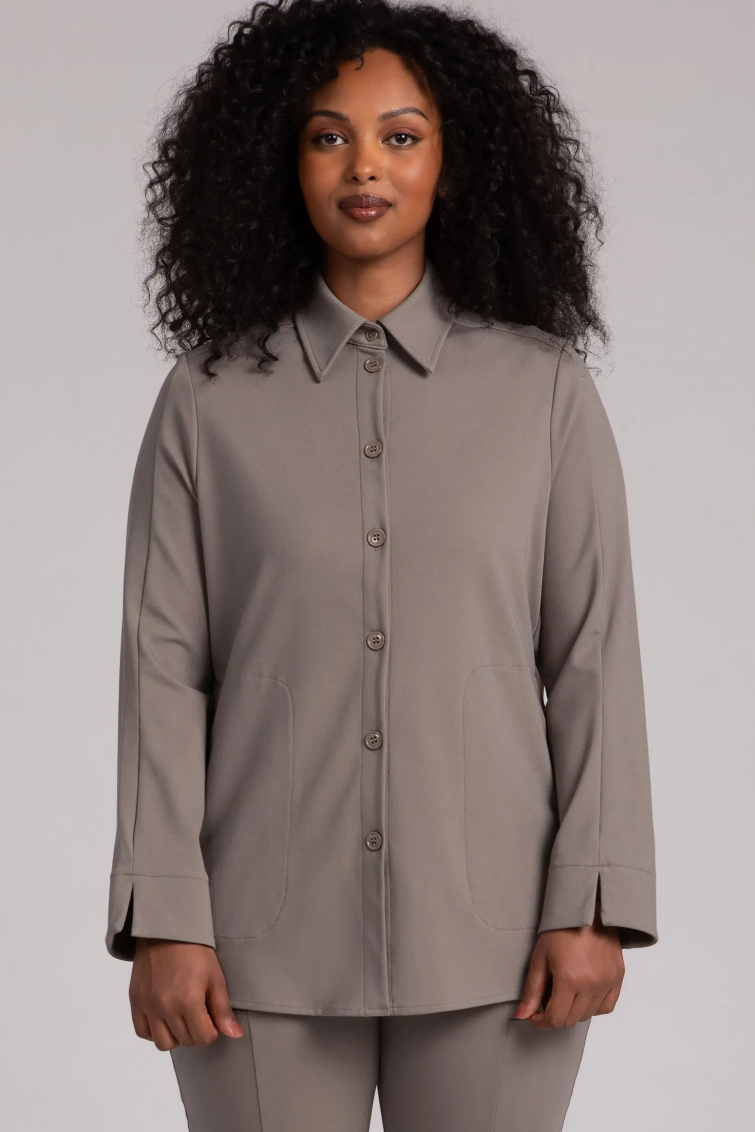 Sympli Jackets & Coats>Ponte Hepburn Shacket Taupe