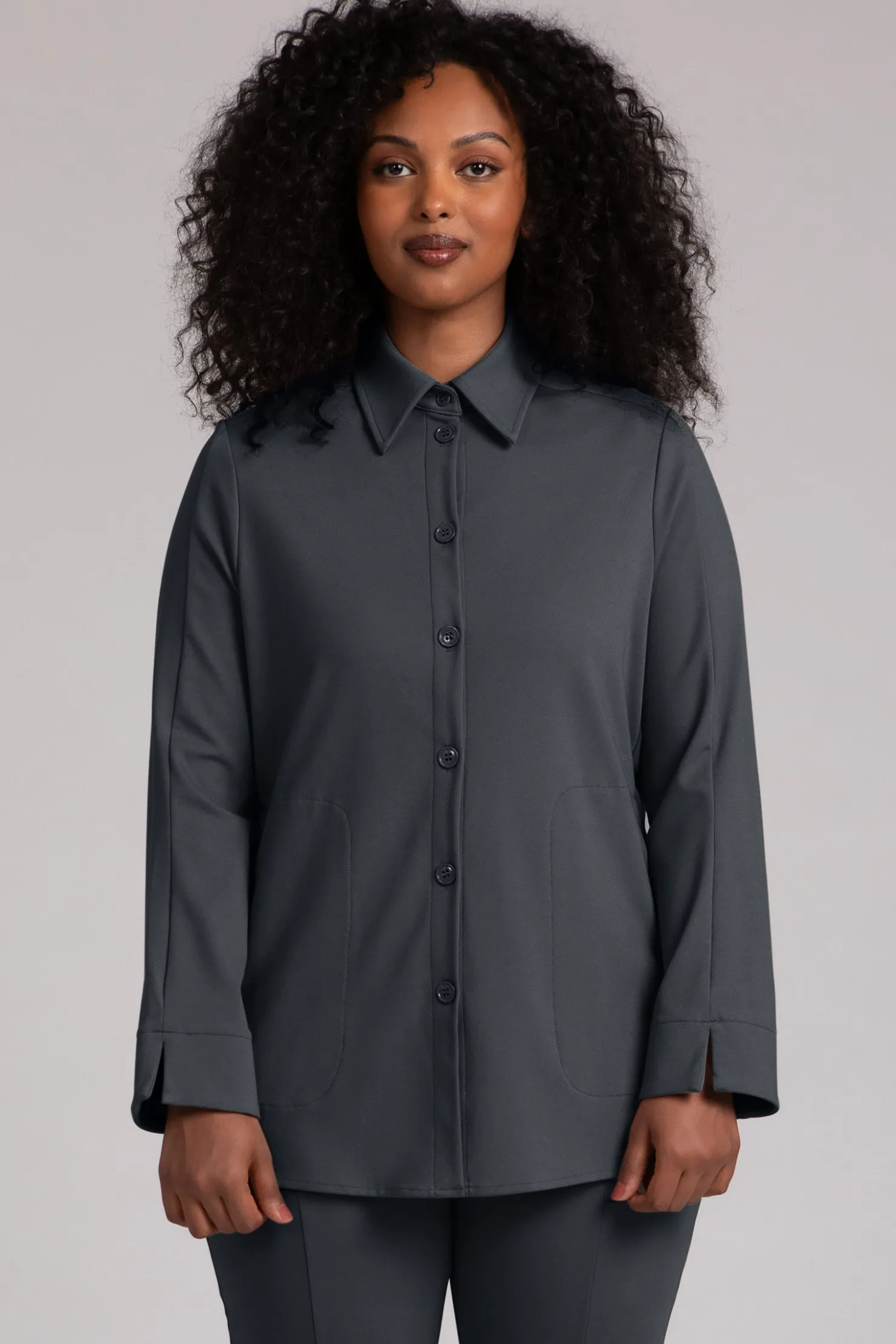 Sympli Jackets & Coats>Ponte Hepburn Shacket Graphite