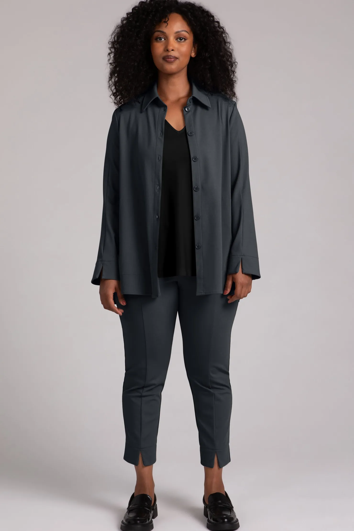 Sympli Jackets & Coats>Ponte Hepburn Shacket Graphite