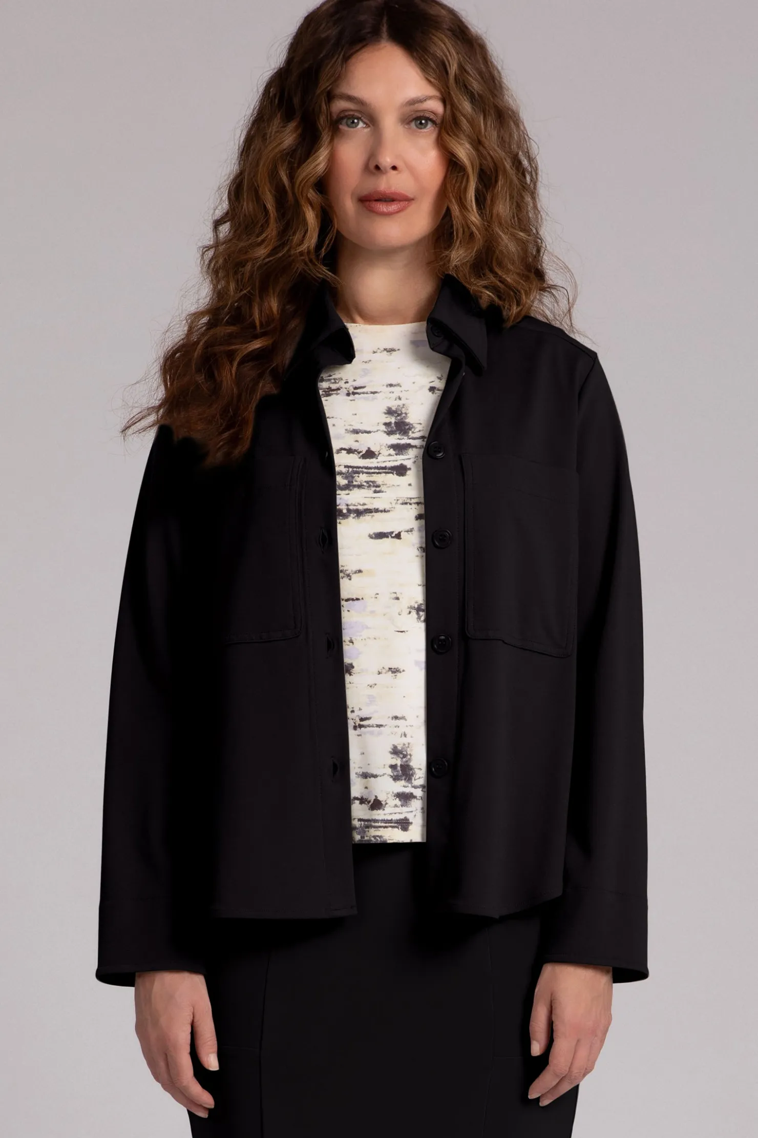 Sympli Jackets & Coats>Ponte Hepburn Shorty Shacket Black