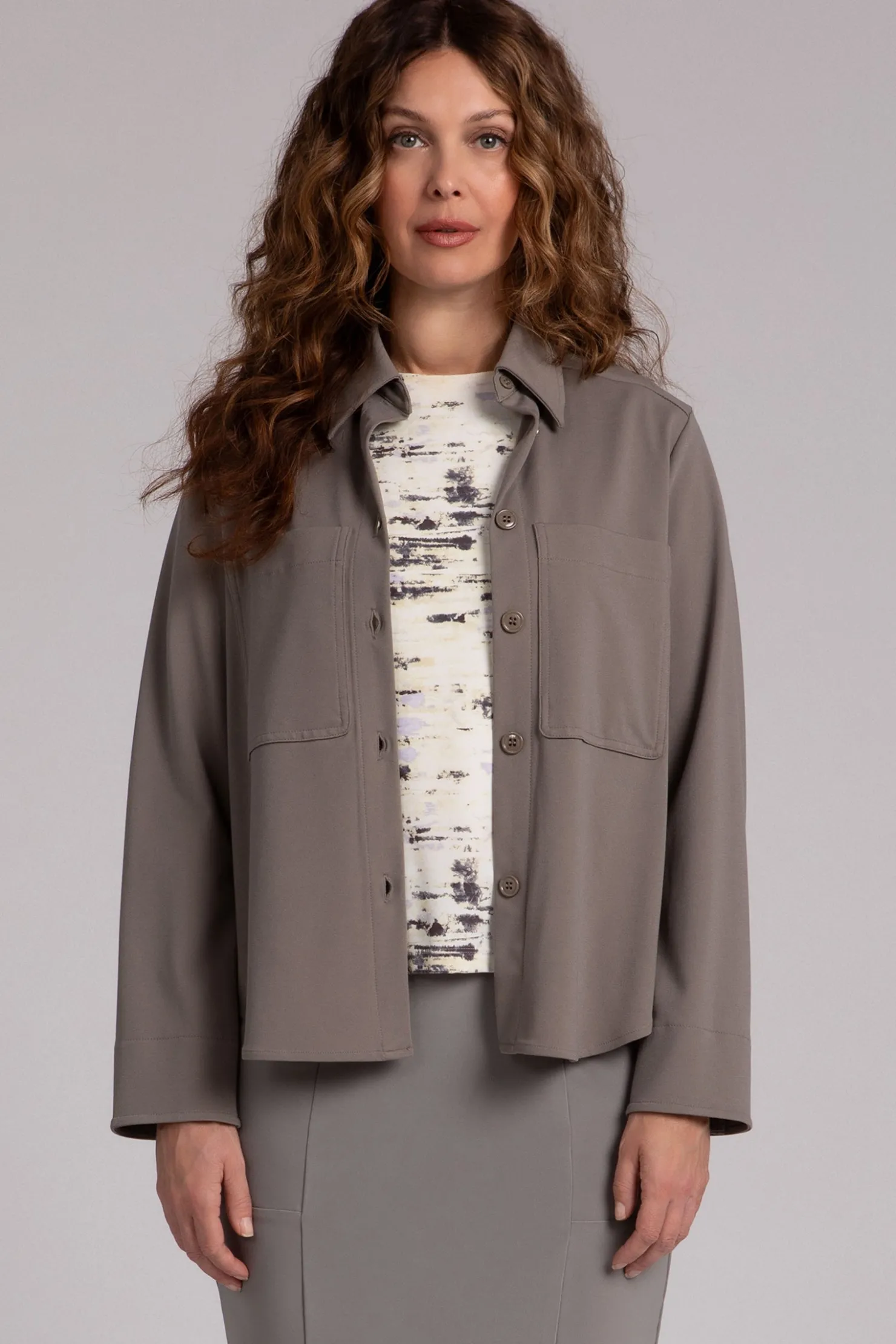 Sympli Jackets & Coats>Ponte Hepburn Shorty Shacket Taupe
