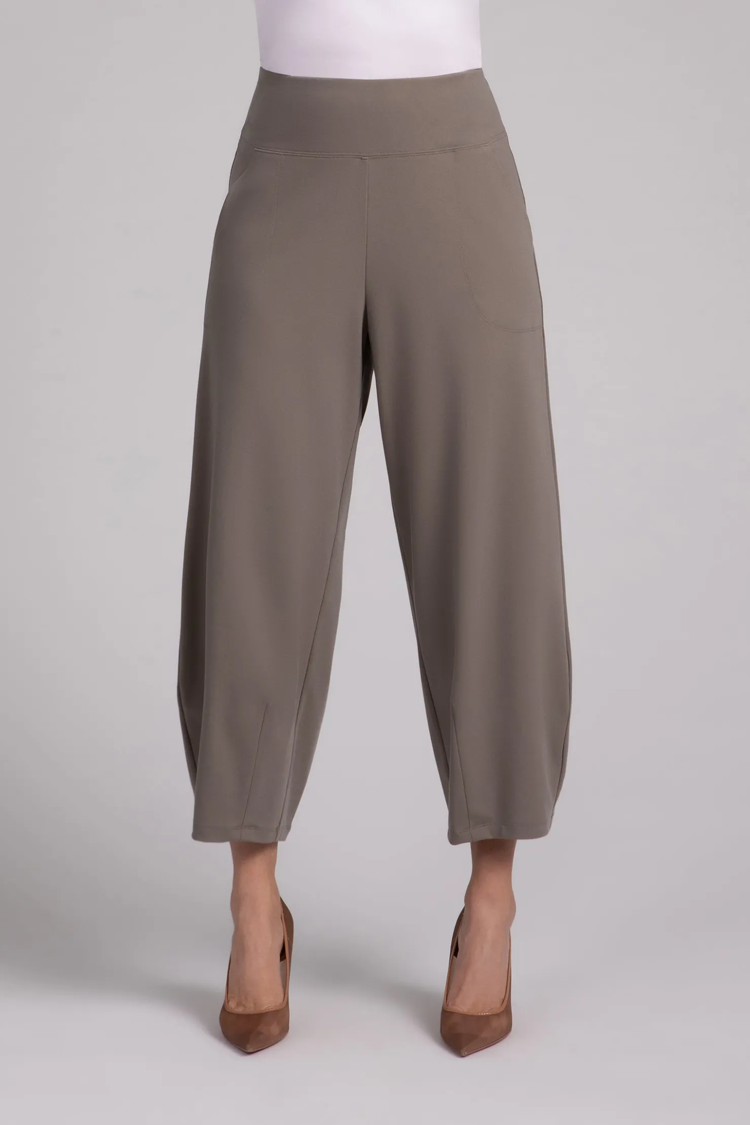 Sympli Bottoms>Ponte Narrow Lantern Pant Taupe